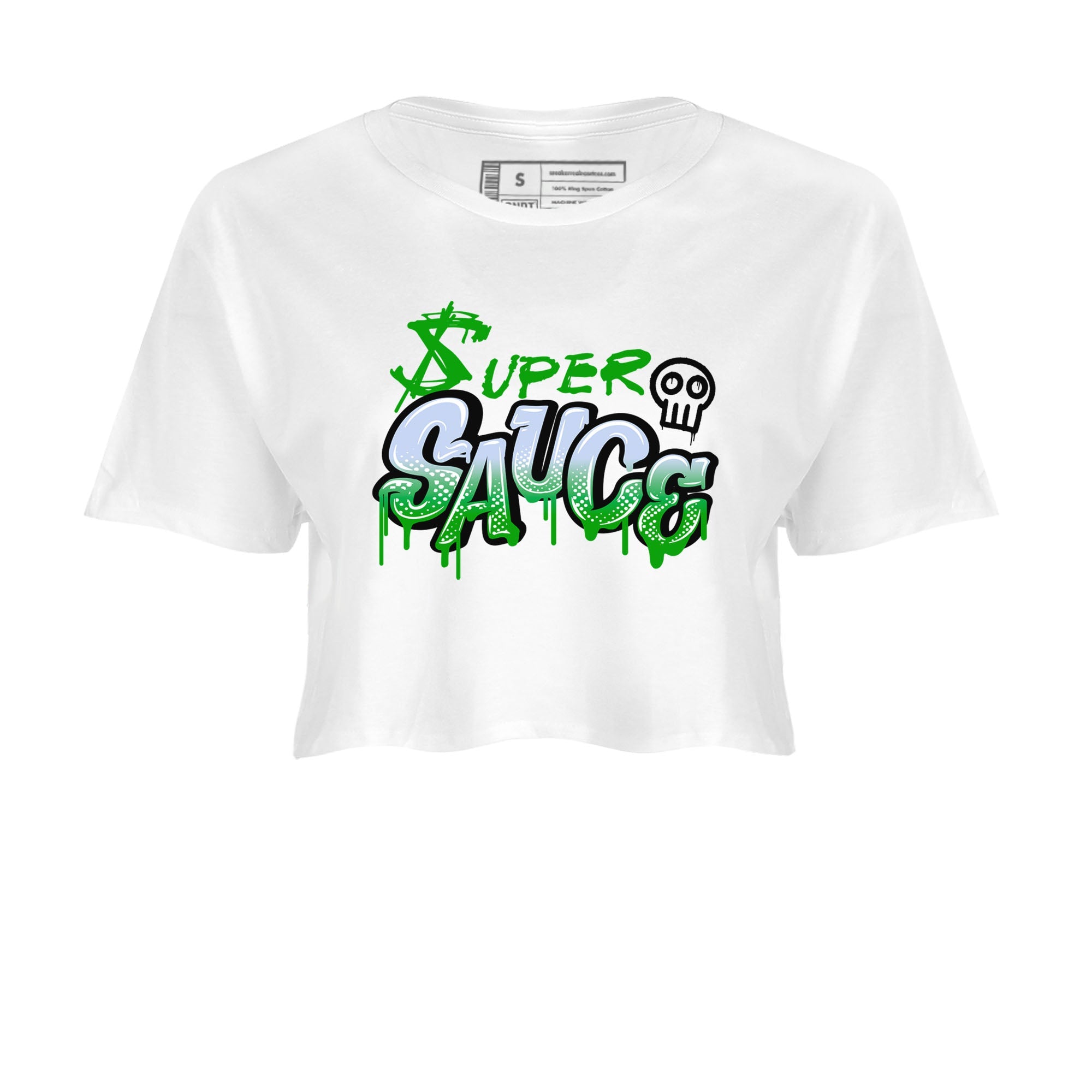 5s Lucky Green shirt to match jordans Super Sauce sneaker tees Air Jordan 5 Lucky Green Drip Gear Zone White 2 crop length shirt