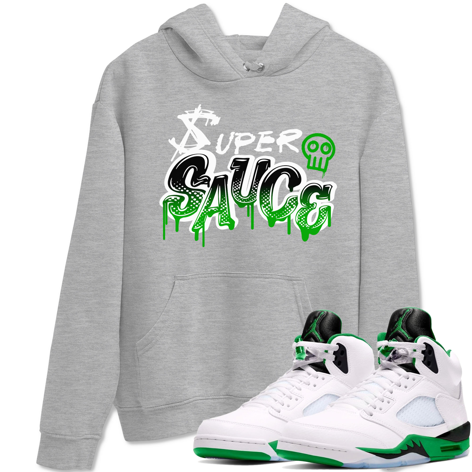5s Lucky Green shirt to match jordans Super Sauce sneaker tees Air Jordan 5 Lucky Green Drip Gear Zone unisex cotton Heather Grey 1 crew neck shirt