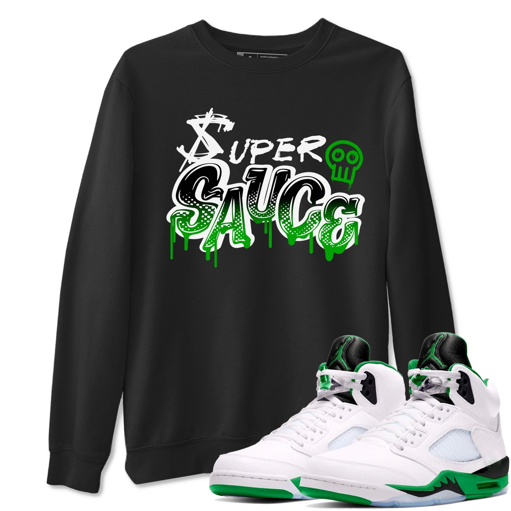 5s Lucky Green shirt to match jordans Super Sauce sneaker tees Air Jordan 5 Lucky Green Drip Gear Zone unisex cotton Black 1 crew neck shirt