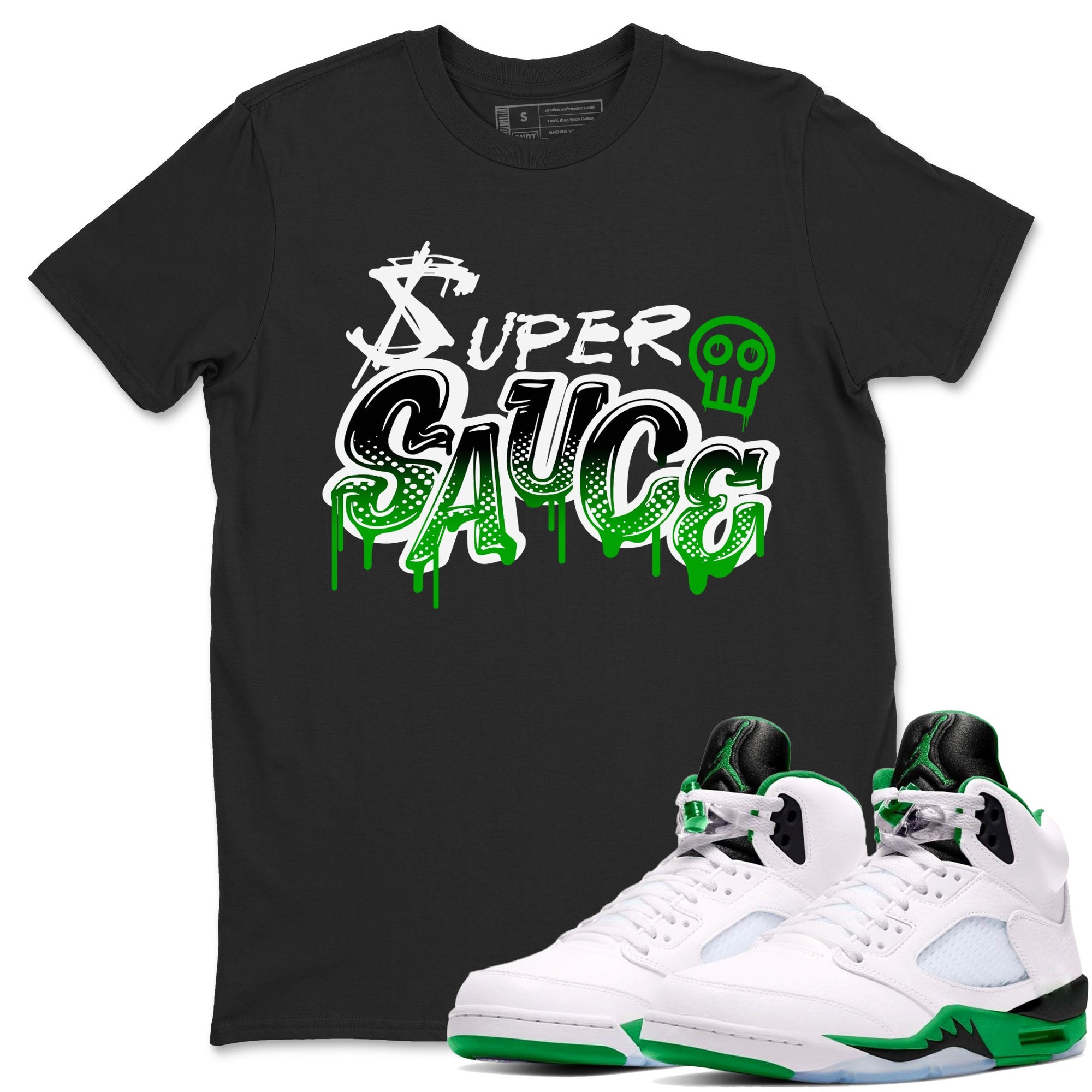 5s Lucky Green shirt to match jordans Super Sauce sneaker tees Air Jordan 5 Lucky Green Drip Gear Zone unisex cotton Black 1 crew neck shirt