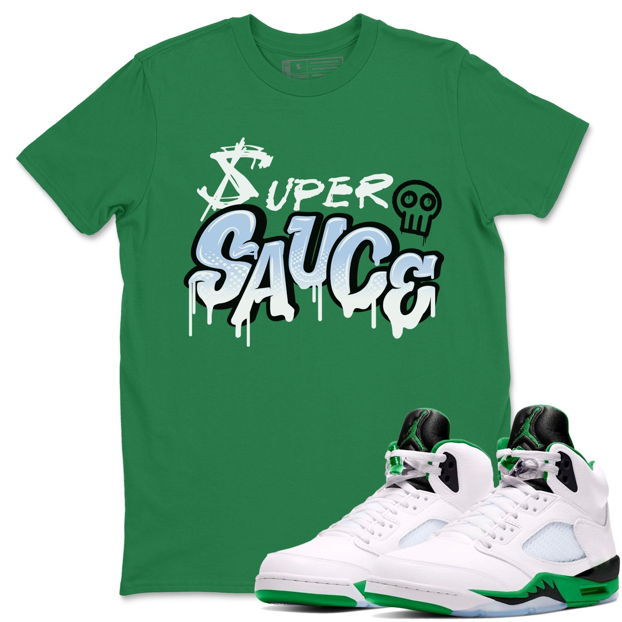 5s Lucky Green shirt to match jordans Super Sauce sneaker tees Air Jordan 5 Lucky Green Drip Gear Zone unisex cotton Kelly Green 1 crew neck shirt