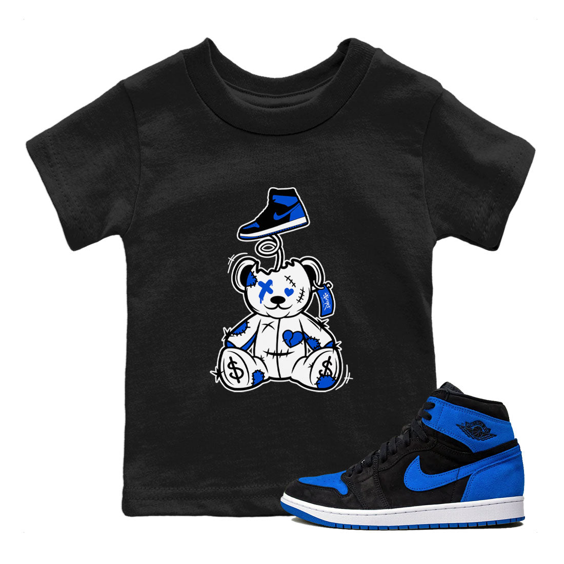 Jordan 1 High OG Royal Reimagined shirt to match jordans Surprise Teddy Bear sneaker tees Air Jordan 1 Royal Reimagined Drip Gear Zone Baby Toddler Black 1 T-Shirt