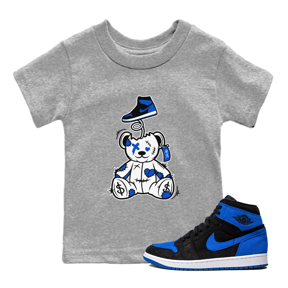 Jordan 1 High OG Royal Reimagined shirt to match jordans Surprise Teddy Bear sneaker tees Air Jordan 1 Royal Reimagined Drip Gear Zone Baby Toddler Heather Grey 1 T-Shirt