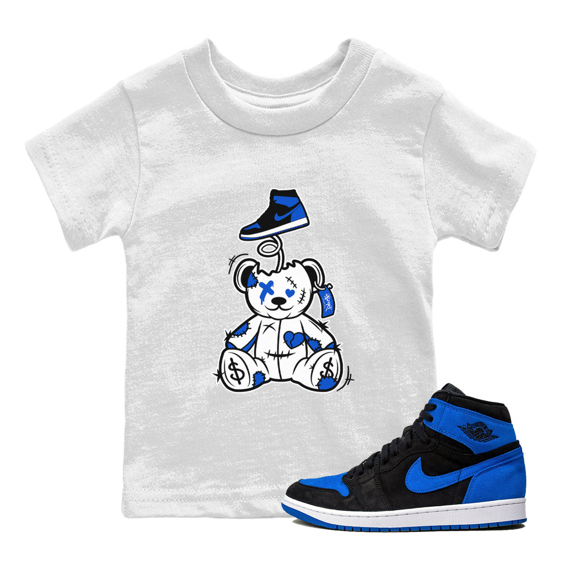 Jordan 1 High OG Royal Reimagined shirt to match jordans Surprise Teddy Bear sneaker tees Air Jordan 1 Royal Reimagined Drip Gear Zone Baby Toddler White 1 T-Shirt