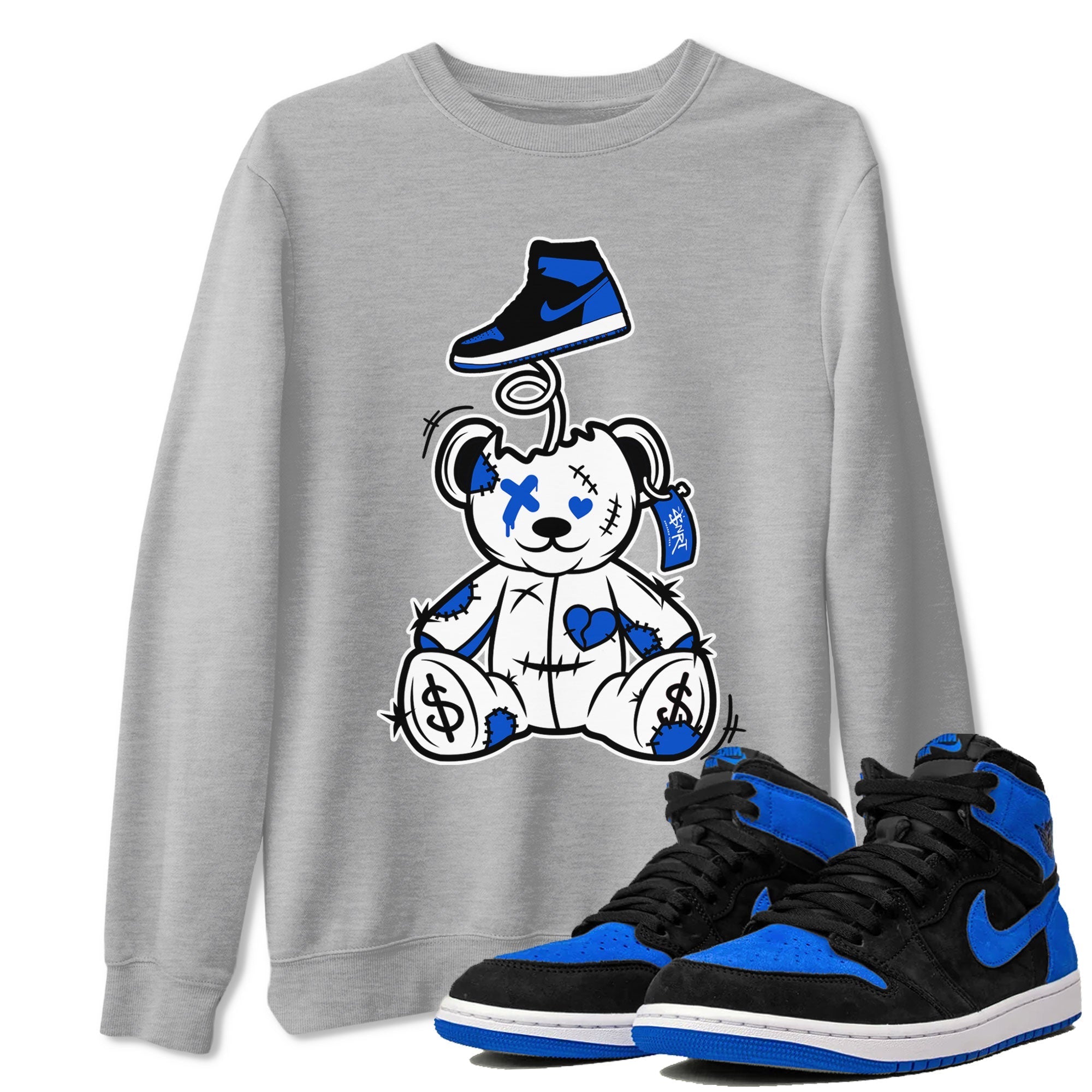 Jordan 1 High OG Royal Reimagined shirt to match jordans Surprise Teddy Bear sneaker tees Air Jordan 1 Royal Reimagined Drip Gear Zone Unisex Heather Grey 1 T-Shirt