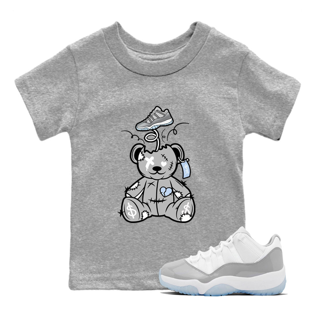 11s Cool Grey shirt to match jordans Surprise Teddy Bear sneaker tees Air Jordan 11 Cool Grey Drip Gear Zone baby toddler Heather Grey 1 cotton Shirt