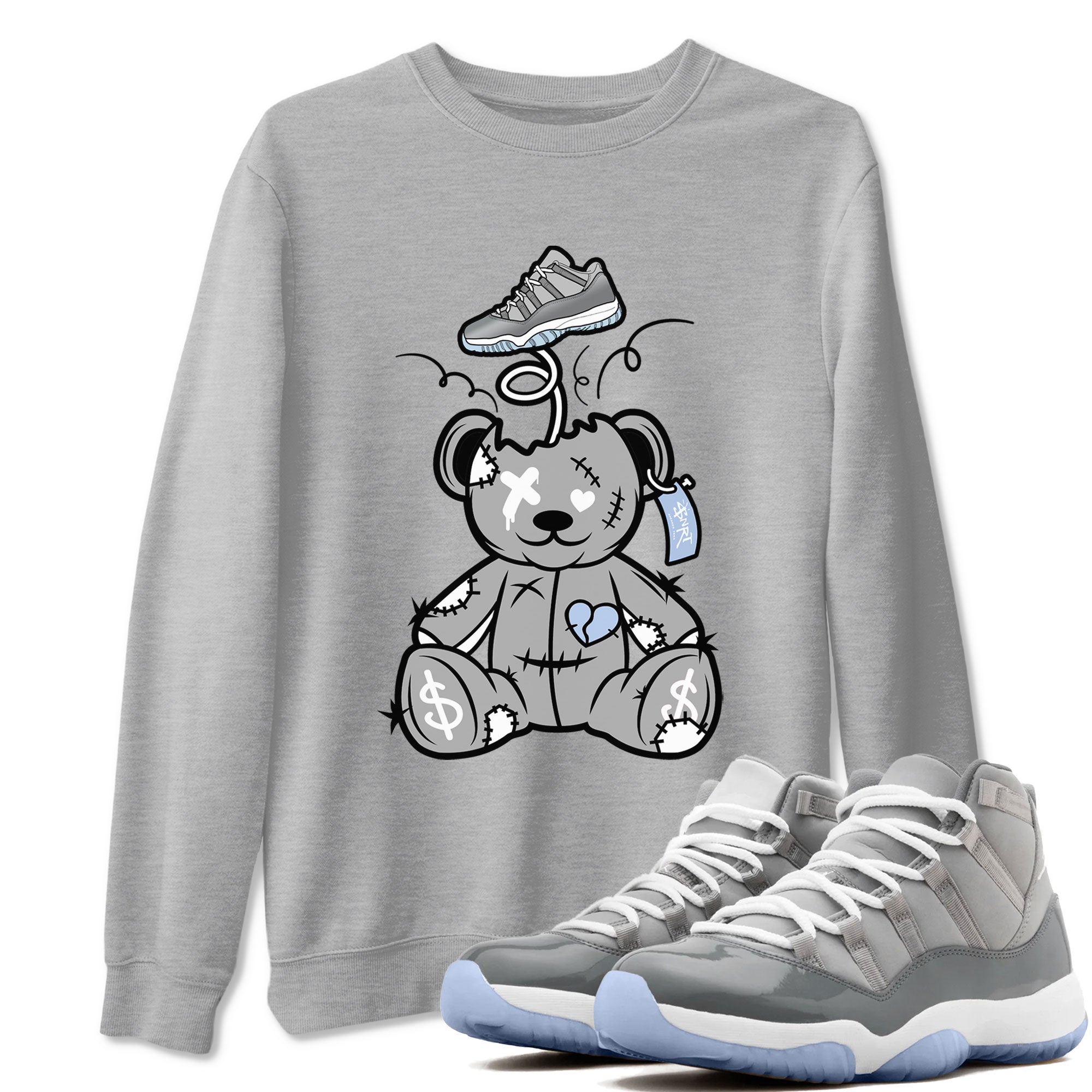 11s Cool Grey shirt to match jordans Surprise Teddy Bear sneaker tees Air Jordan 11 Cool Grey Drip Gear Zone unisex cotton Heather Grey 1 crew neck shirt
