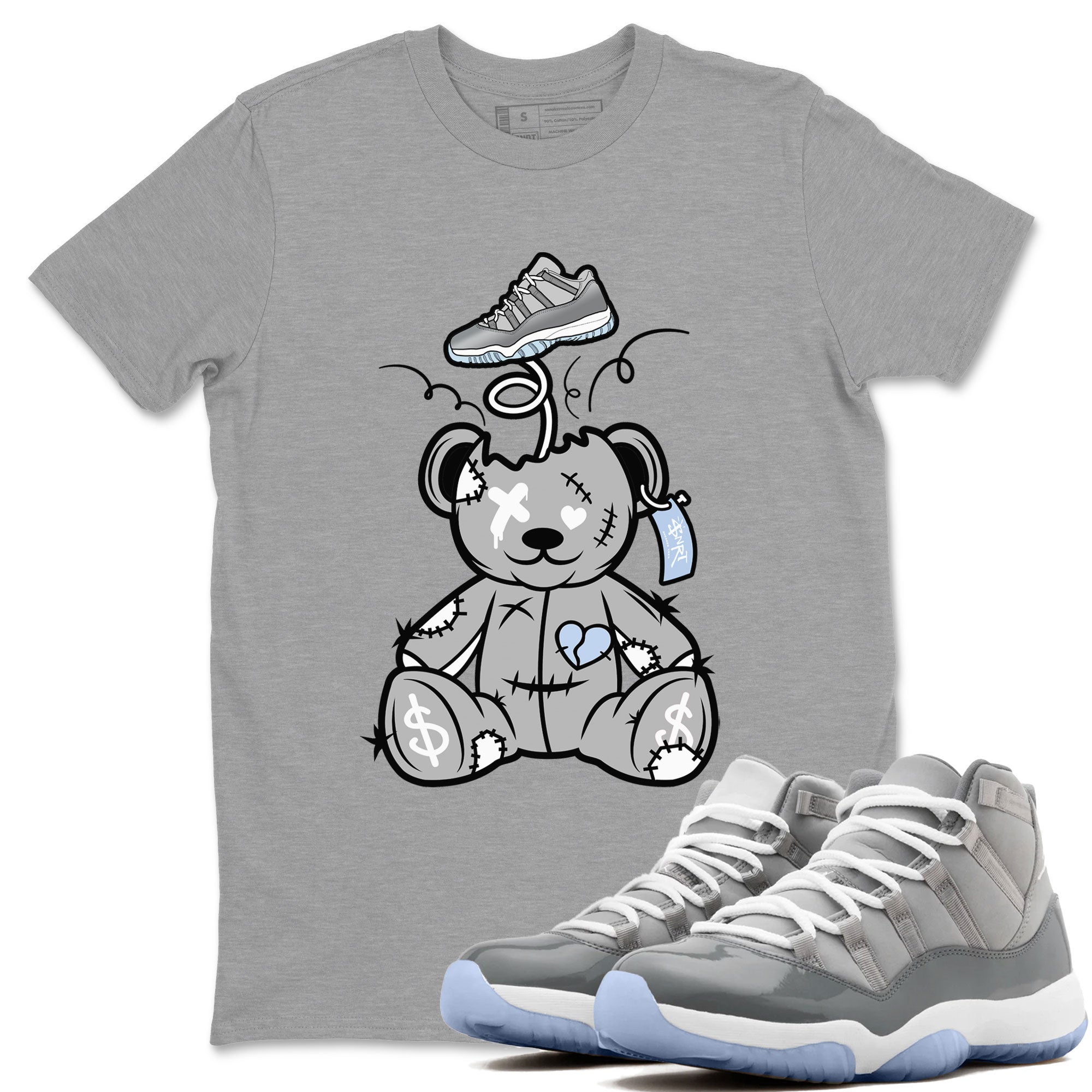 11s Cool Grey shirt to match jordans Surprise Teddy Bear sneaker tees Air Jordan 11 Cool Grey Drip Gear Zone unisex cotton Heather Grey 1 crew neck shirt