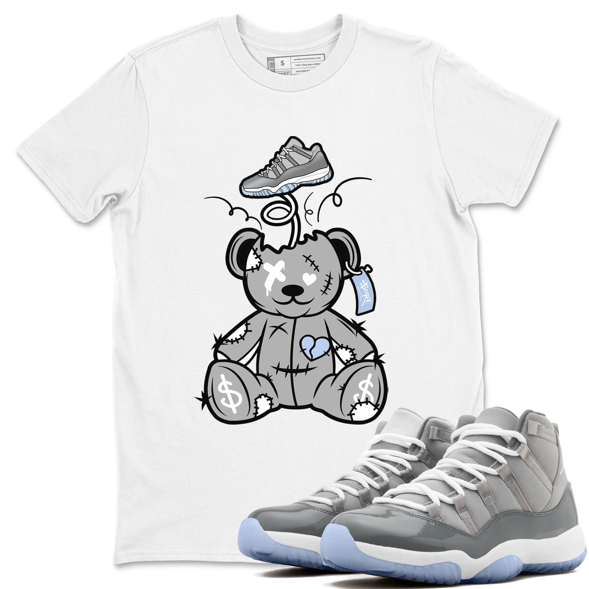 11s Cool Grey shirt to match jordans Surprise Teddy Bear sneaker tees Air Jordan 11 Cool Grey Drip Gear Zone unisex cotton White 1 crew neck shirt
