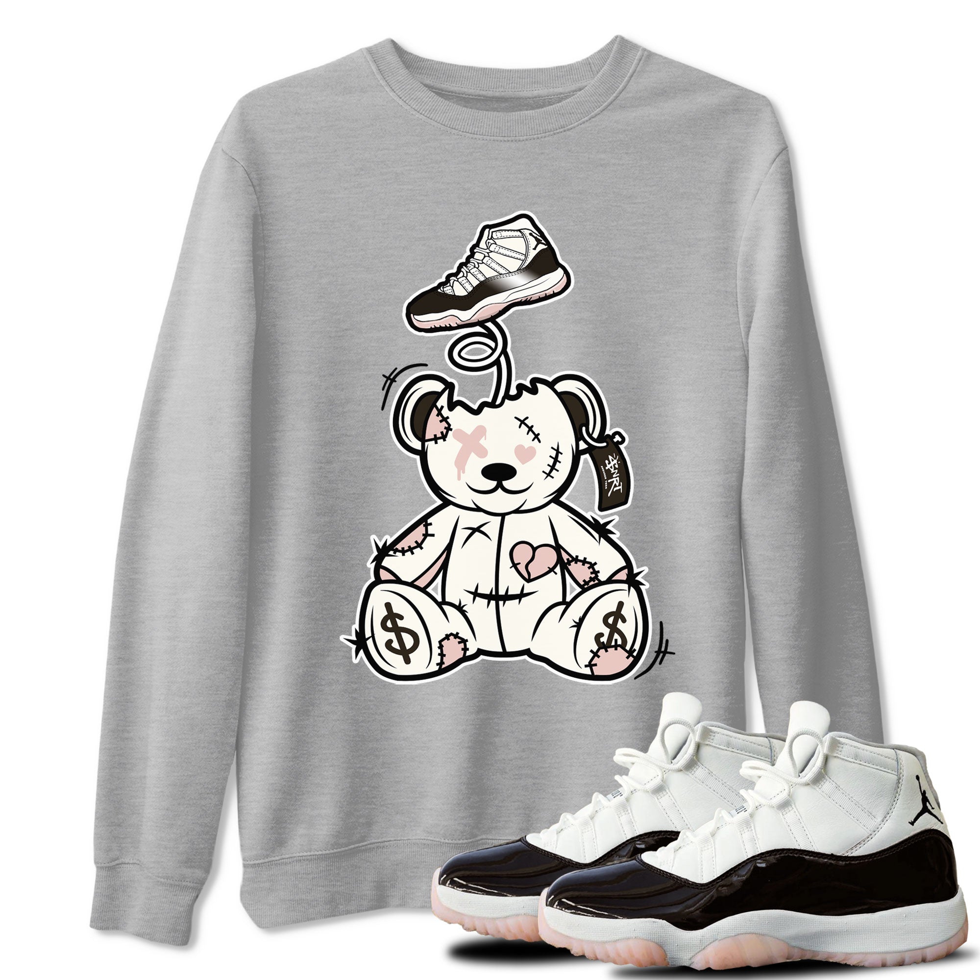 Air Jordan 11 Neapolitan shirt to match jordans Surprise Teddy Bear sneaker matching t-shirts and clothing Air Jordan 11 Neapolitan Drip Gear Zone Cotton Casual Unisex Heather Grey 1 T-Shirt