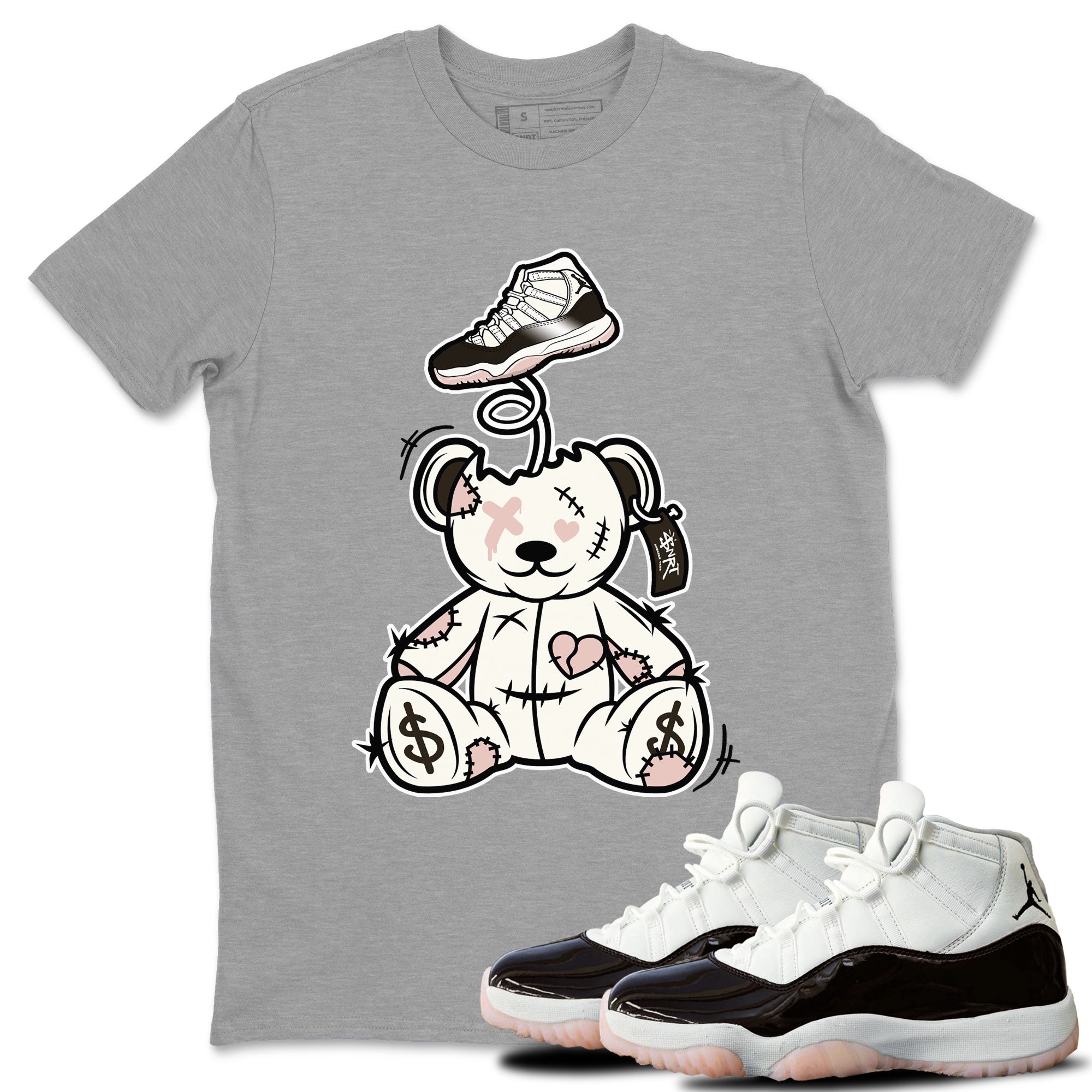 Air Jordan 11 Neapolitan shirt to match jordans Surprise Teddy Bear sneaker matching t-shirts and clothing Air Jordan 11 Neapolitan Drip Gear Zone Cotton Casual Unisex Heather Grey 1 T-Shirt
