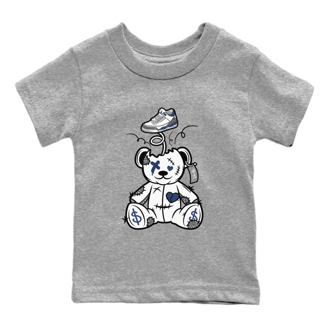3s Midnight Navy shirt to match jordans Surprise Teddy Bear sneaker match tee Air Jordan 3 Midnight Navy Drip Gear Zone baby toddler Heather Grey 2 cotton Shirt