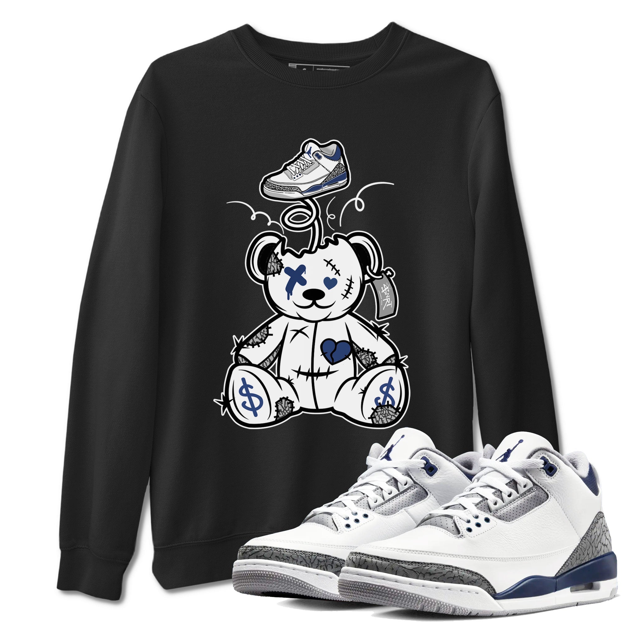 3s Midnight Navy shirt to match jordans Surprise Teddy Bear sneaker match tee Air Jordan 3 Midnight Navy Drip Gear Zone unisex cotton Black 1 crew neck shirt