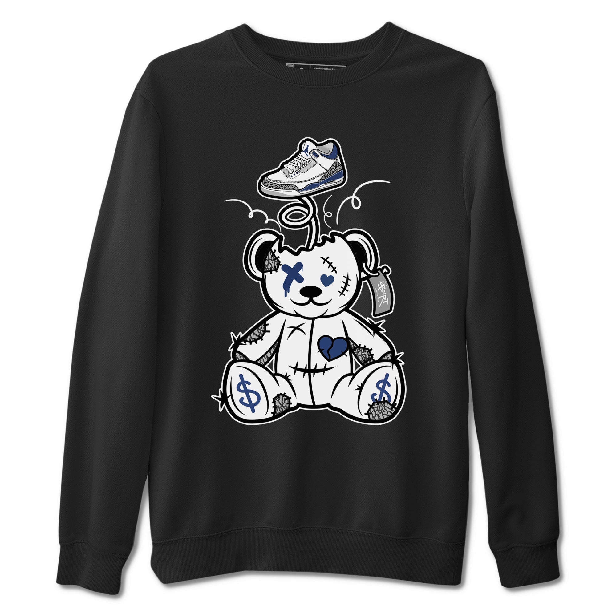 3s Midnight Navy shirt to match jordans Surprise Teddy Bear sneaker match tee Air Jordan 3 Midnight Navy Drip Gear Zone unisex cotton Black 2 crew neck shirt