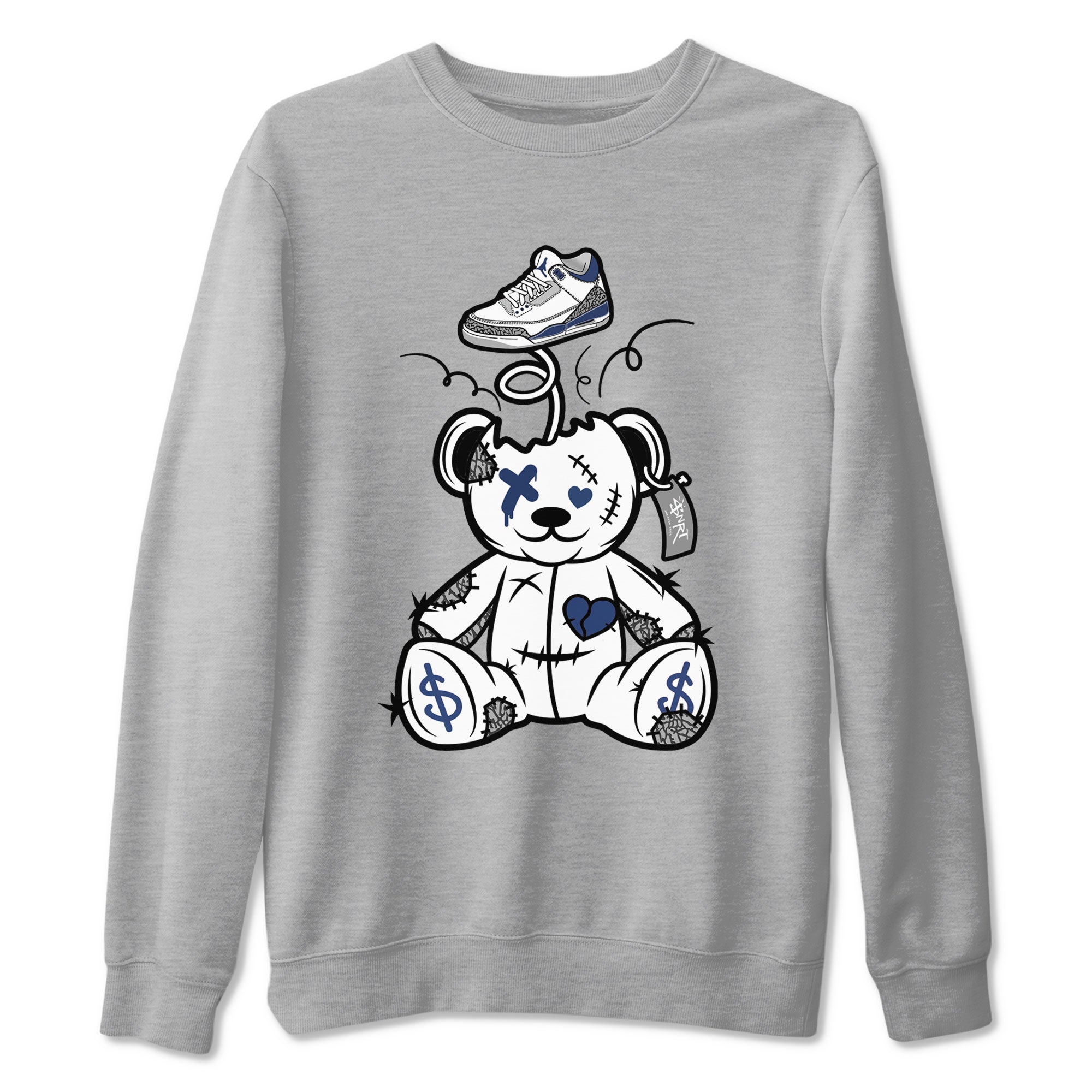 3s Midnight Navy shirt to match jordans Surprise Teddy Bear sneaker match tee Air Jordan 3 Midnight Navy Drip Gear Zone unisex cotton Heather Grey 2 crew neck shirt