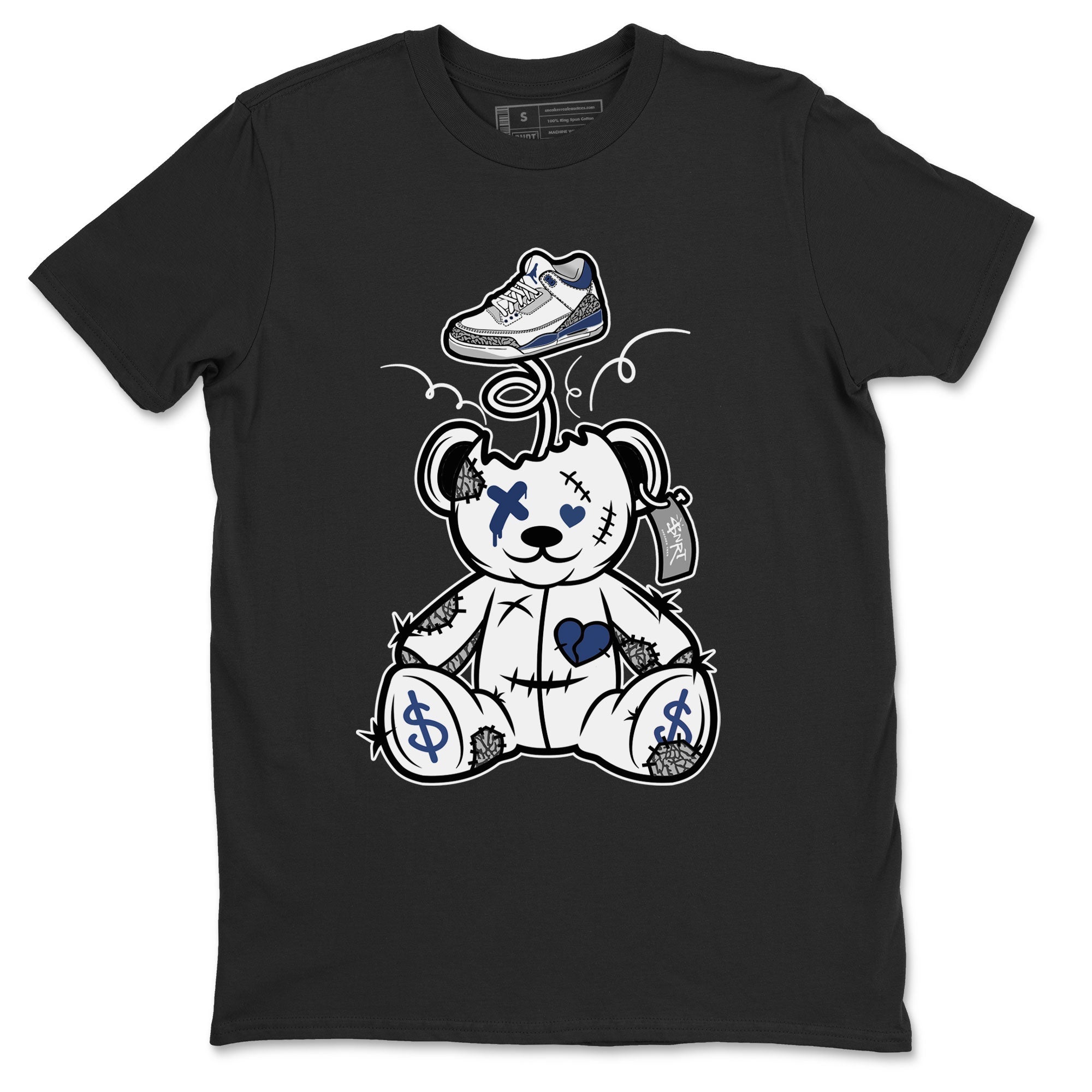 3s Midnight Navy shirt to match jordans Surprise Teddy Bear sneaker match tee Air Jordan 3 Midnight Navy Drip Gear Zone unisex cotton Black 2 crew neck shirt
