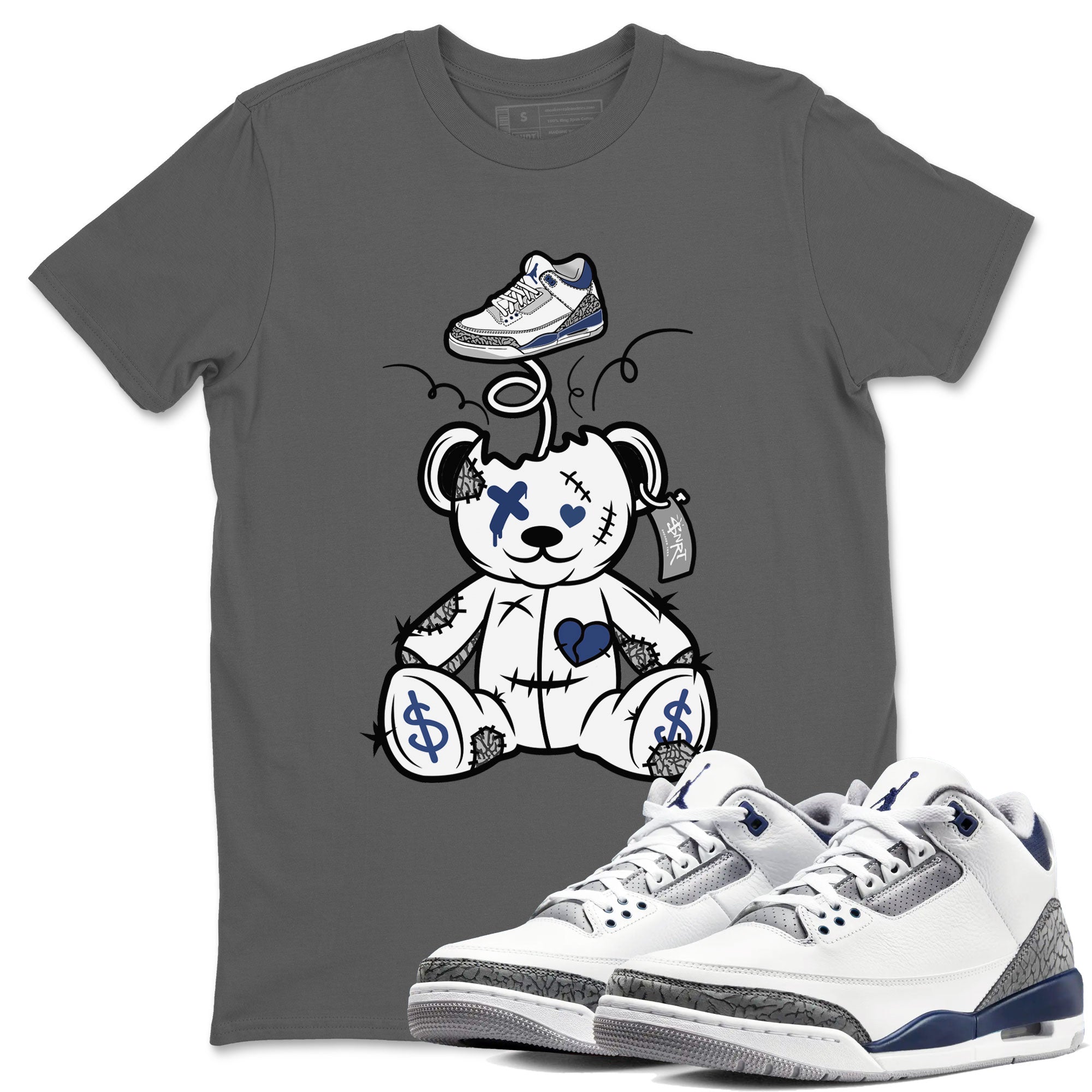 3s Midnight Navy shirt to match jordans Surprise Teddy Bear sneaker match tee Air Jordan 3 Midnight Navy Drip Gear Zone unisex cotton Cool Grey 1 crew neck shirt