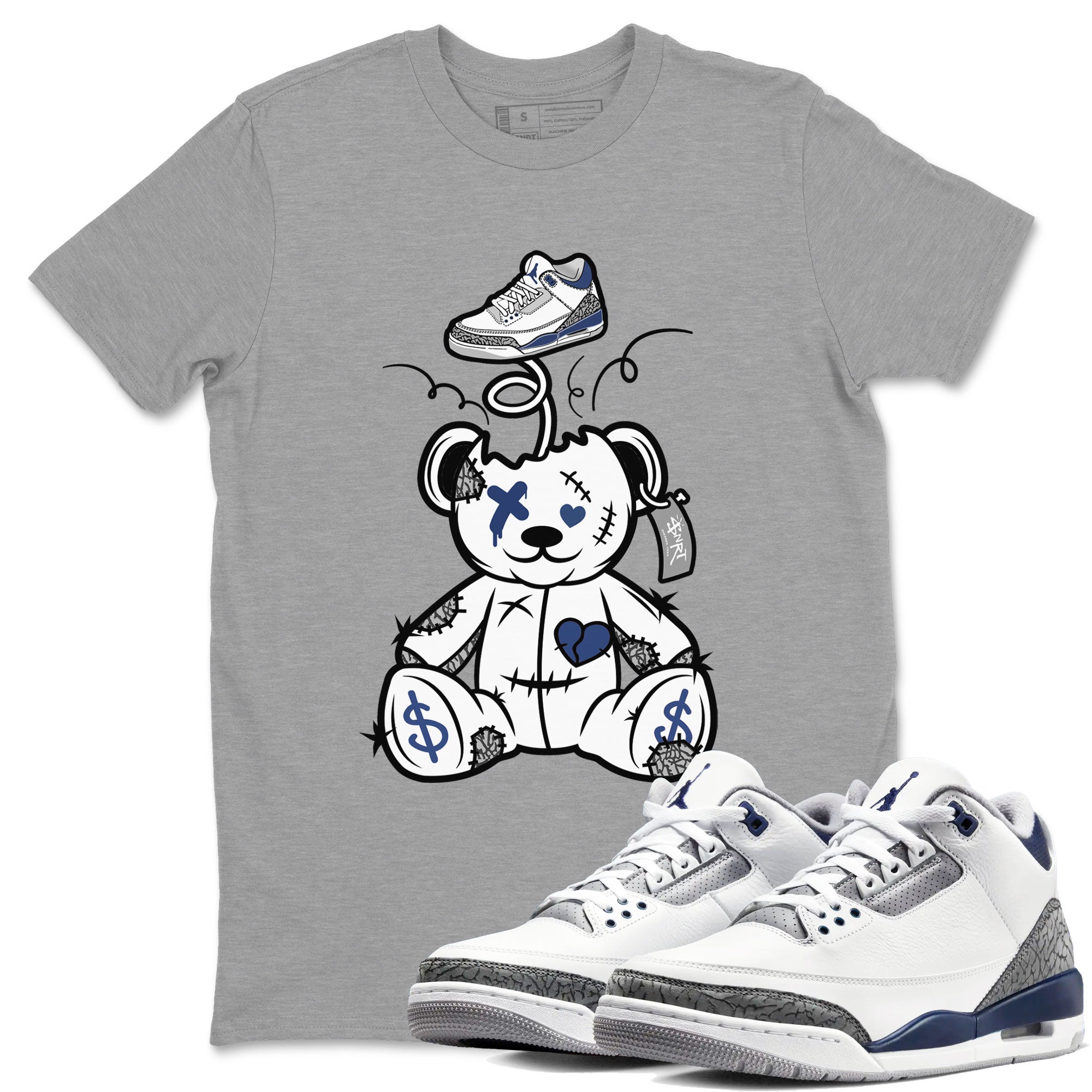 3s Midnight Navy shirt to match jordans Surprise Teddy Bear sneaker match tee Air Jordan 3 Midnight Navy Drip Gear Zone unisex cotton Heather Grey 1 crew neck shirt