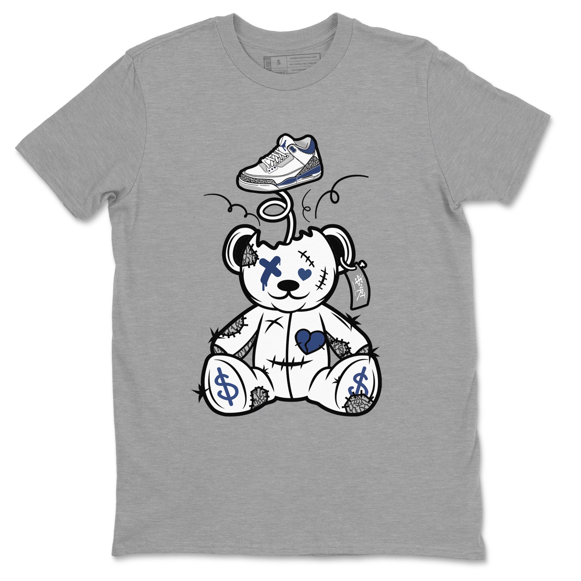 3s Midnight Navy shirt to match jordans Surprise Teddy Bear sneaker match tee Air Jordan 3 Midnight Navy Drip Gear Zone unisex cotton Heather Grey 2 crew neck shirt