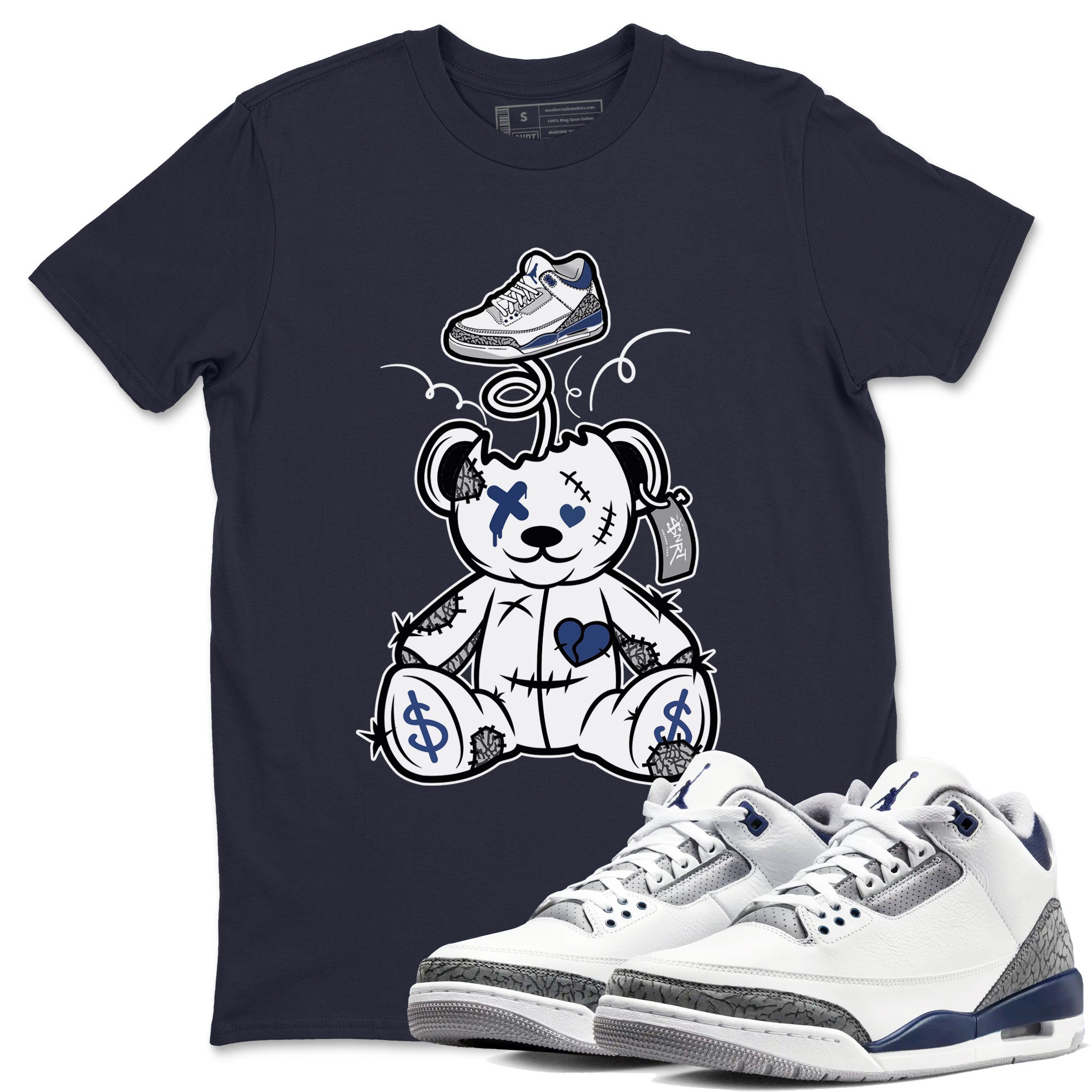 3s Midnight Navy shirt to match jordans Surprise Teddy Bear sneaker match tee Air Jordan 3 Midnight Navy Drip Gear Zone unisex cotton Navy 1 crew neck shirt