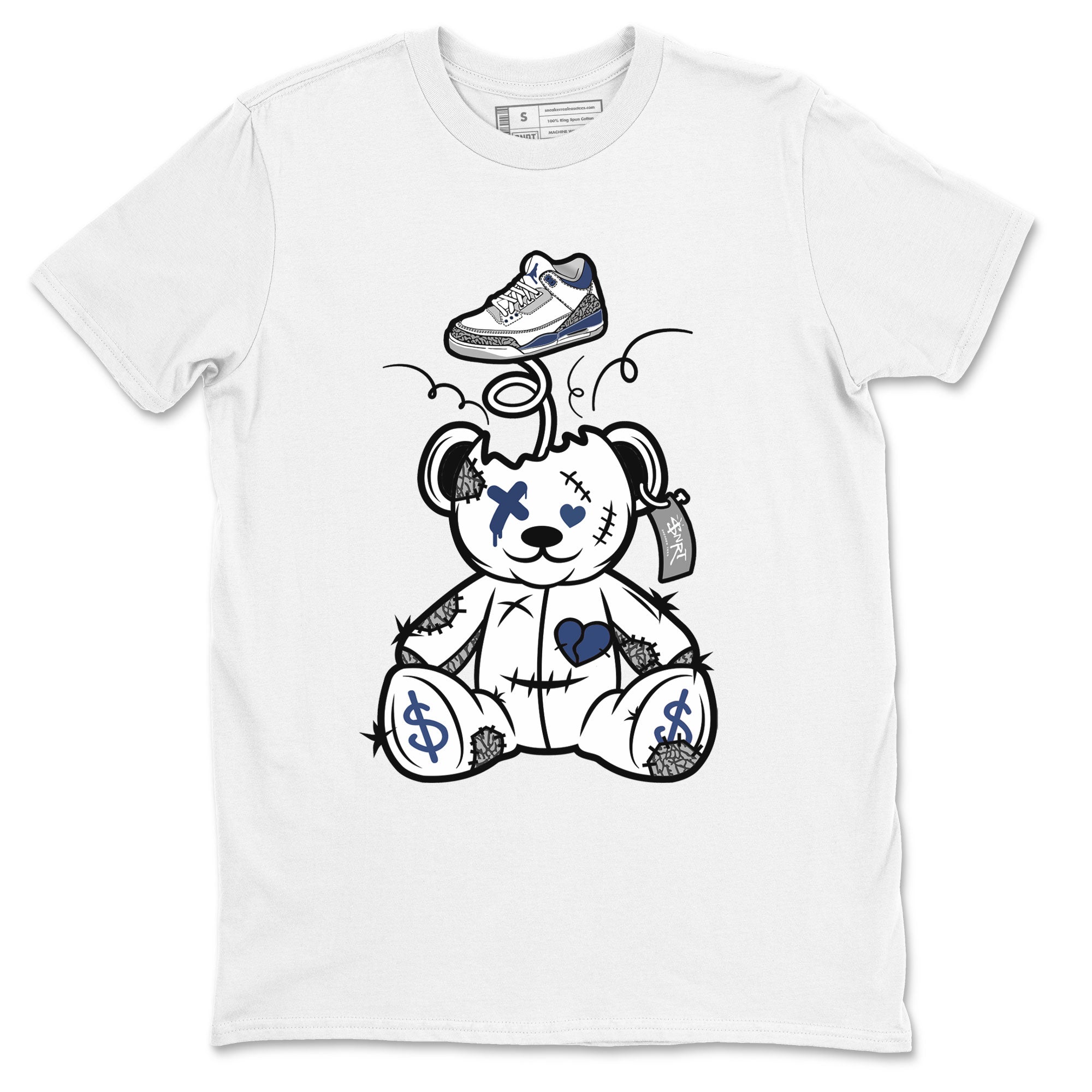 3s Midnight Navy shirt to match jordans Surprise Teddy Bear sneaker match tee Air Jordan 3 Midnight Navy Drip Gear Zone unisex cotton White 2 crew neck shirt