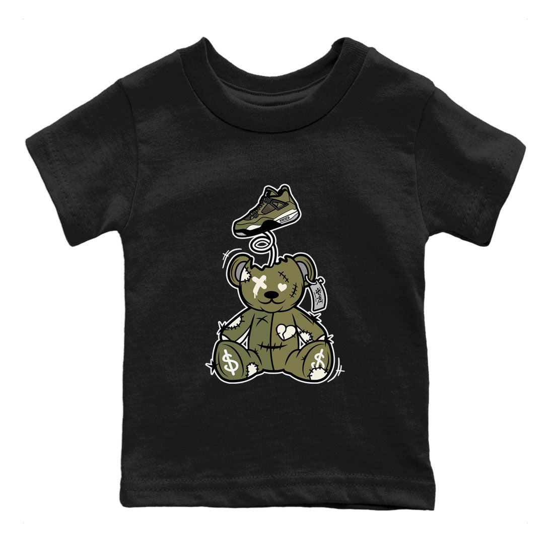 Air Jordan 4 Medium Olive shirt to match jordans streetwear brand Surprise Teddy Bear sneaker tees Air Jordan 4 Medium Olive Drip Gear Zone Baby Toddler Black 2 T-Shirt