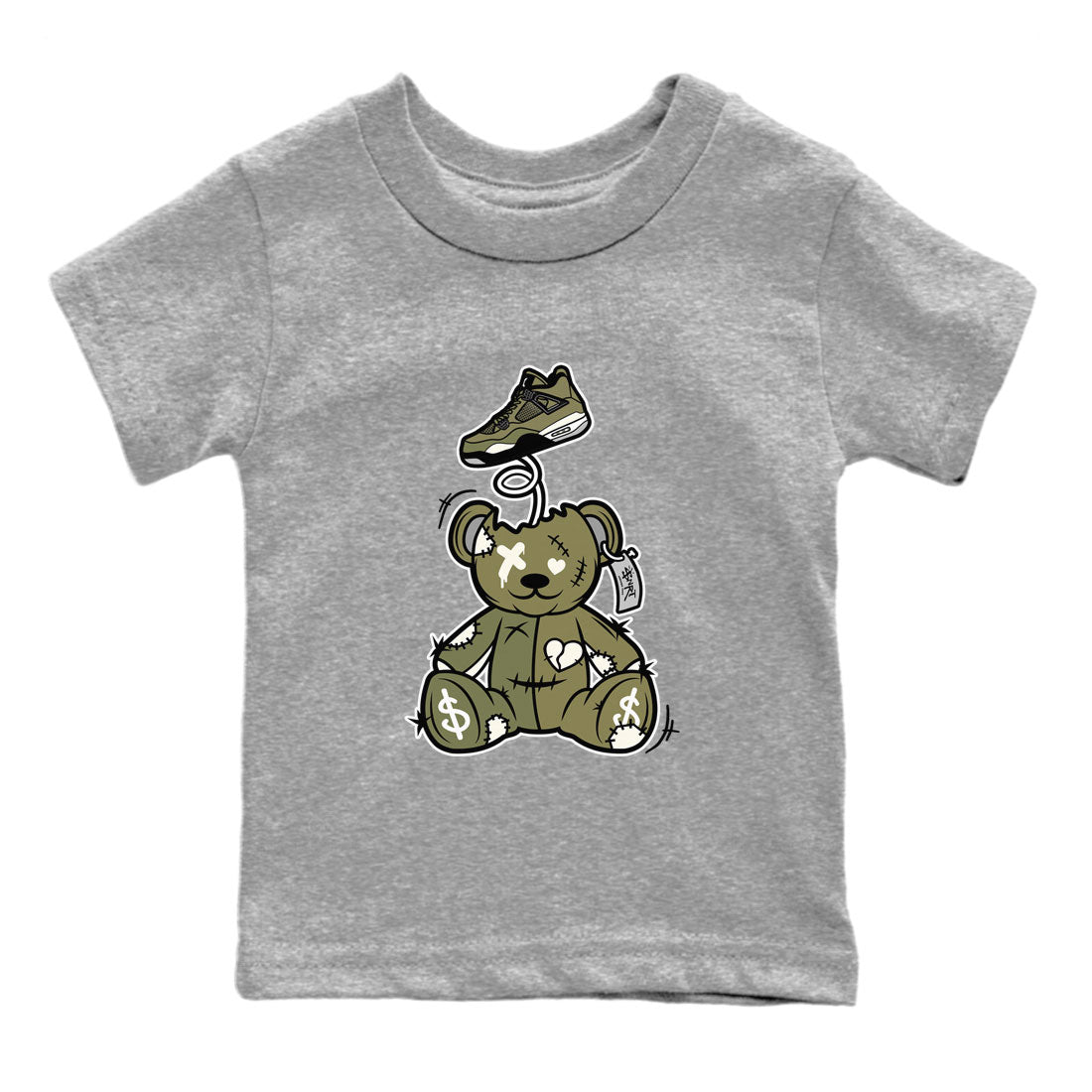 Air Jordan 4 Medium Olive shirt to match jordans streetwear brand Surprise Teddy Bear sneaker tees Air Jordan 4 Medium Olive Drip Gear Zone Baby Toddler Heather Grey 2 T-Shirt