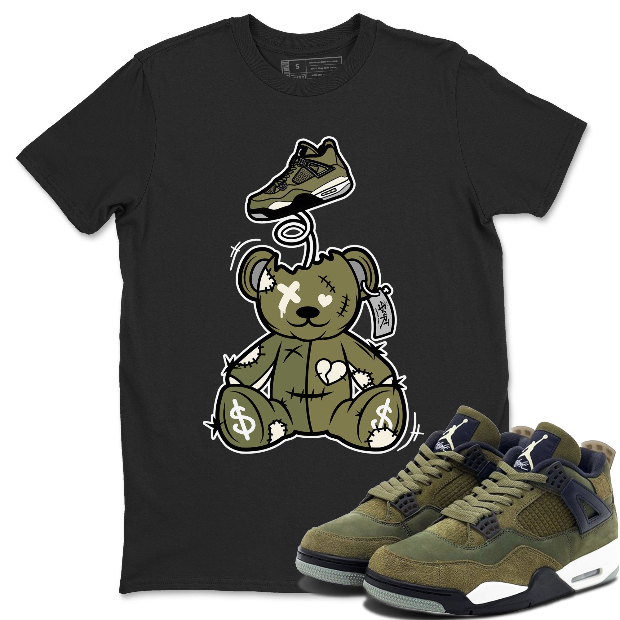 Air Jordan 4 Medium Olive shirt to match jordans streetwear brand Surprise Teddy Bear sneaker tees Air Jordan 4 Medium Olive Drip Gear Zone Unisex Black 1 T-Shirt