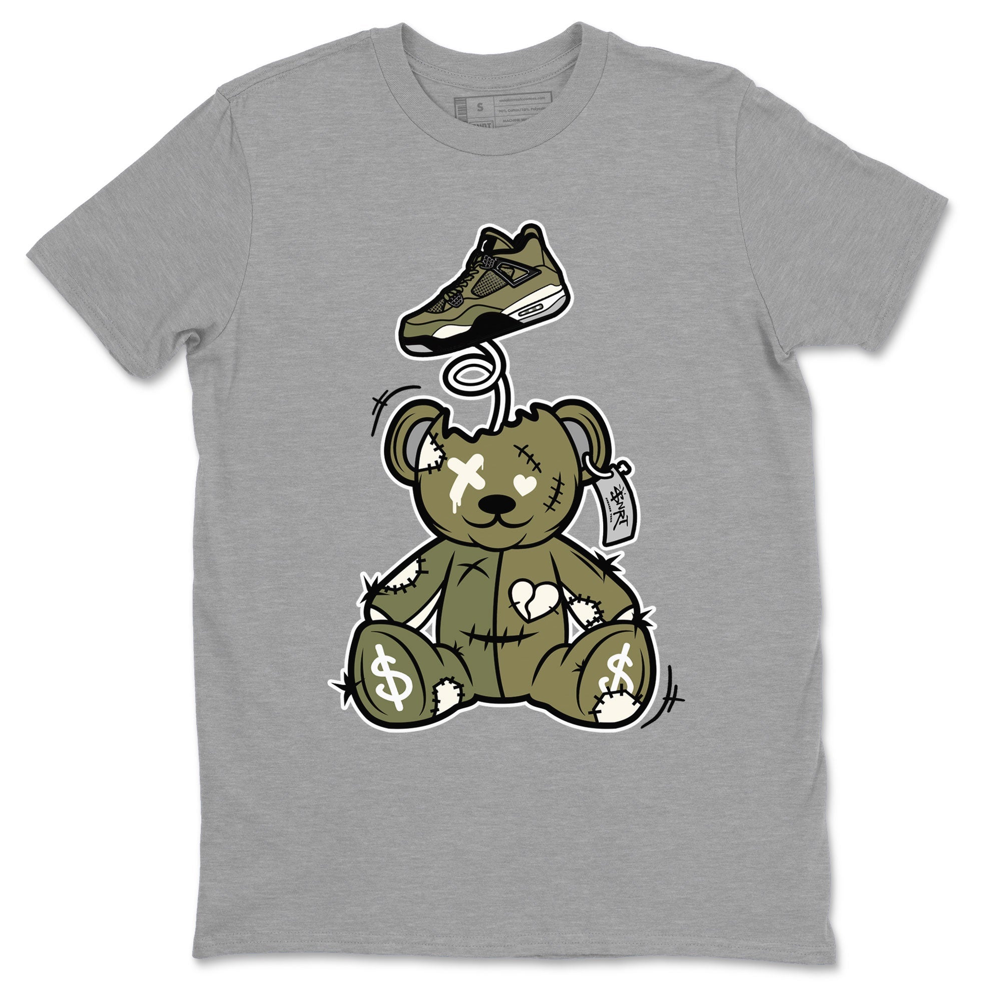 Air Jordan 4 Medium Olive shirt to match jordans streetwear brand Surprise Teddy Bear sneaker tees Air Jordan 4 Medium Olive Drip Gear Zone Unisex Heather Grey 2 T-Shirt