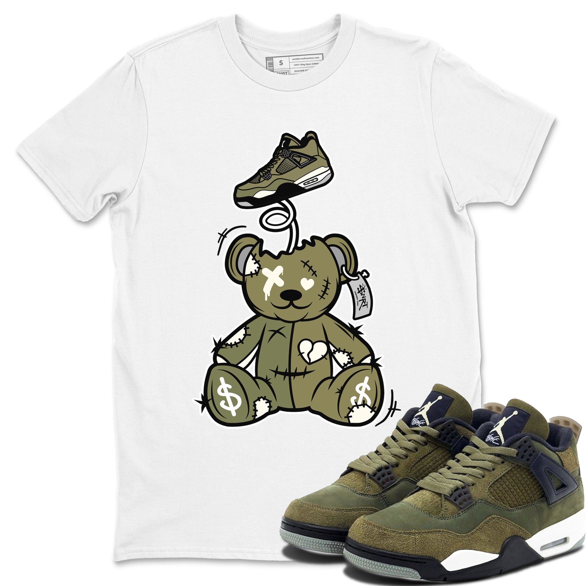 Air Jordan 4 Medium Olive shirt to match jordans streetwear brand Surprise Teddy Bear sneaker tees Air Jordan 4 Medium Olive Drip Gear Zone Unisex White 1 T-Shirt