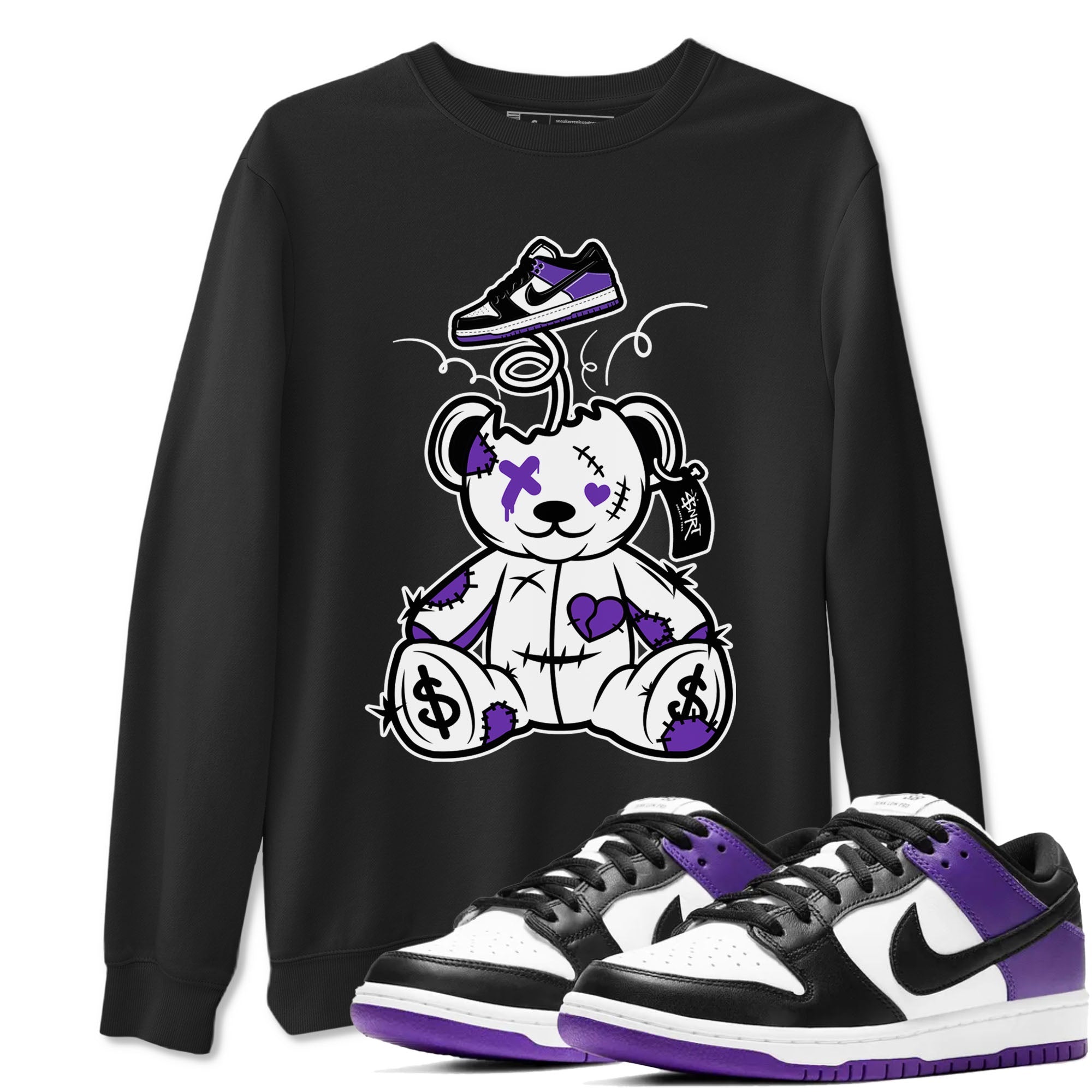 Surprise Teddy Bear sneaker match tees to Court Purple Dunks street fashion brand for shirts to match Jordans Drip Gear Zone Dunk Low Court Purple unisex t-shirt Black 1 unisex shirt