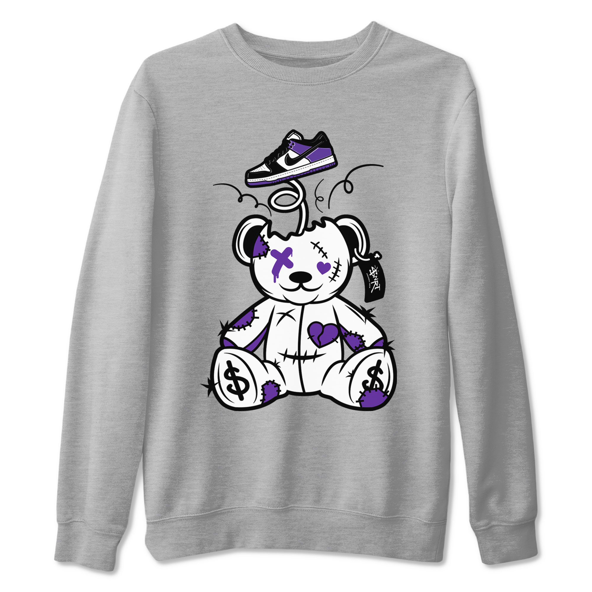 Surprise Teddy Bear sneaker match tees to Court Purple Dunks street fashion brand for shirts to match Jordans Drip Gear Zone Dunk Low Court Purple unisex t-shirt Heather Grey 2 unisex shirt