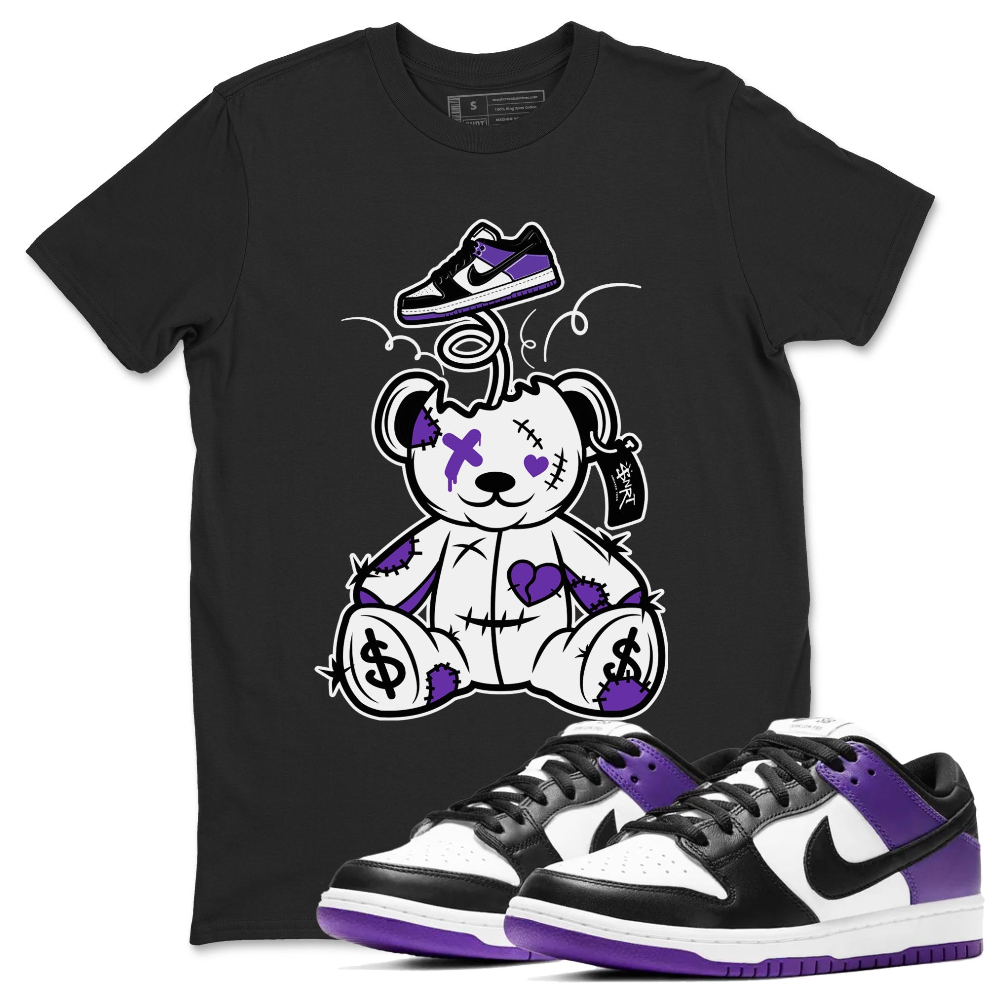 Surprise Teddy Bear sneaker match tees to Court Purple Dunks street fashion brand for shirts to match Jordans Drip Gear Zone Dunk Low Court Purple unisex t-shirt Black 1 unisex shirt
