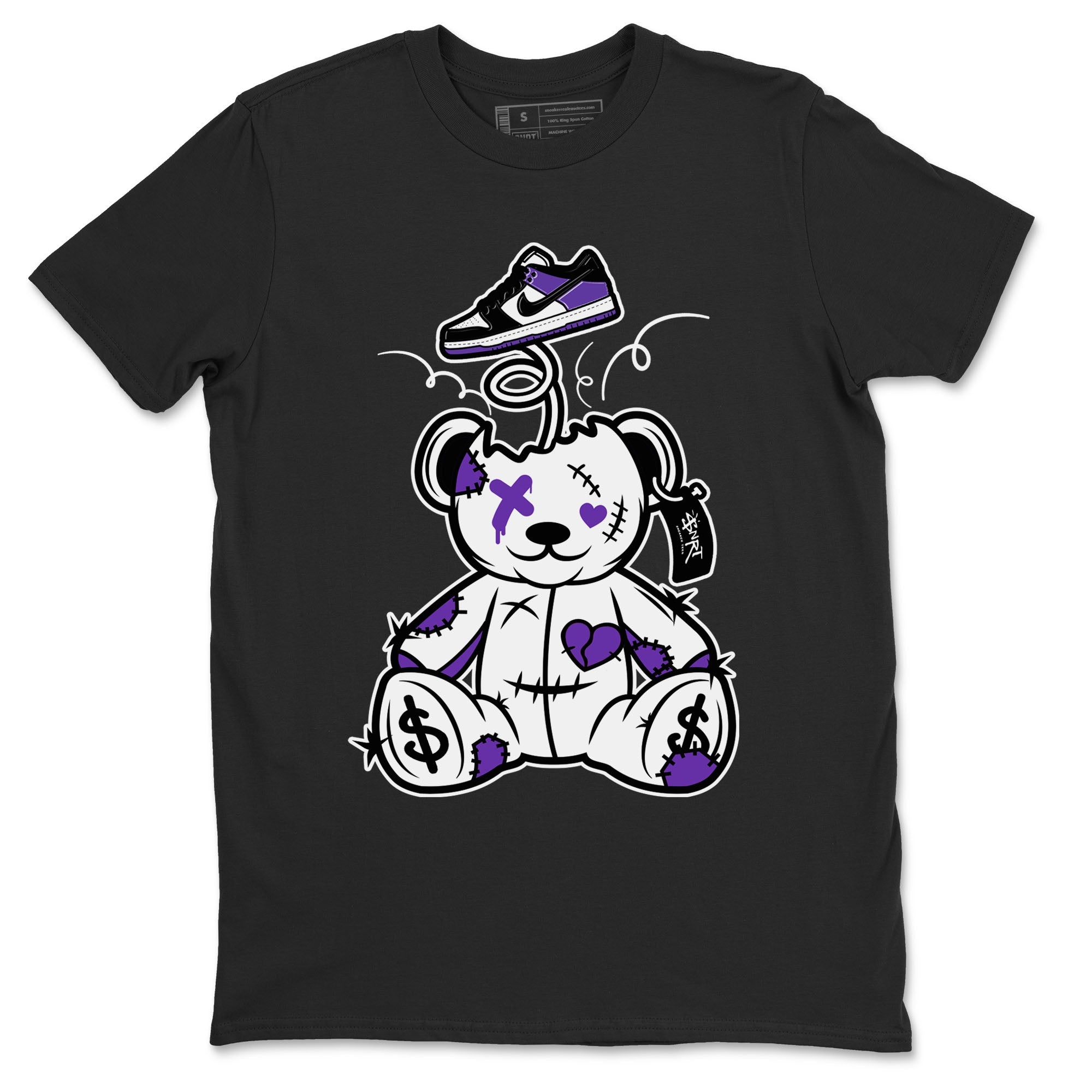 Surprise Teddy Bear sneaker match tees to Court Purple Dunks street fashion brand for shirts to match Jordans Drip Gear Zone Dunk Low Court Purple unisex t-shirt Black 2 unisex shirt