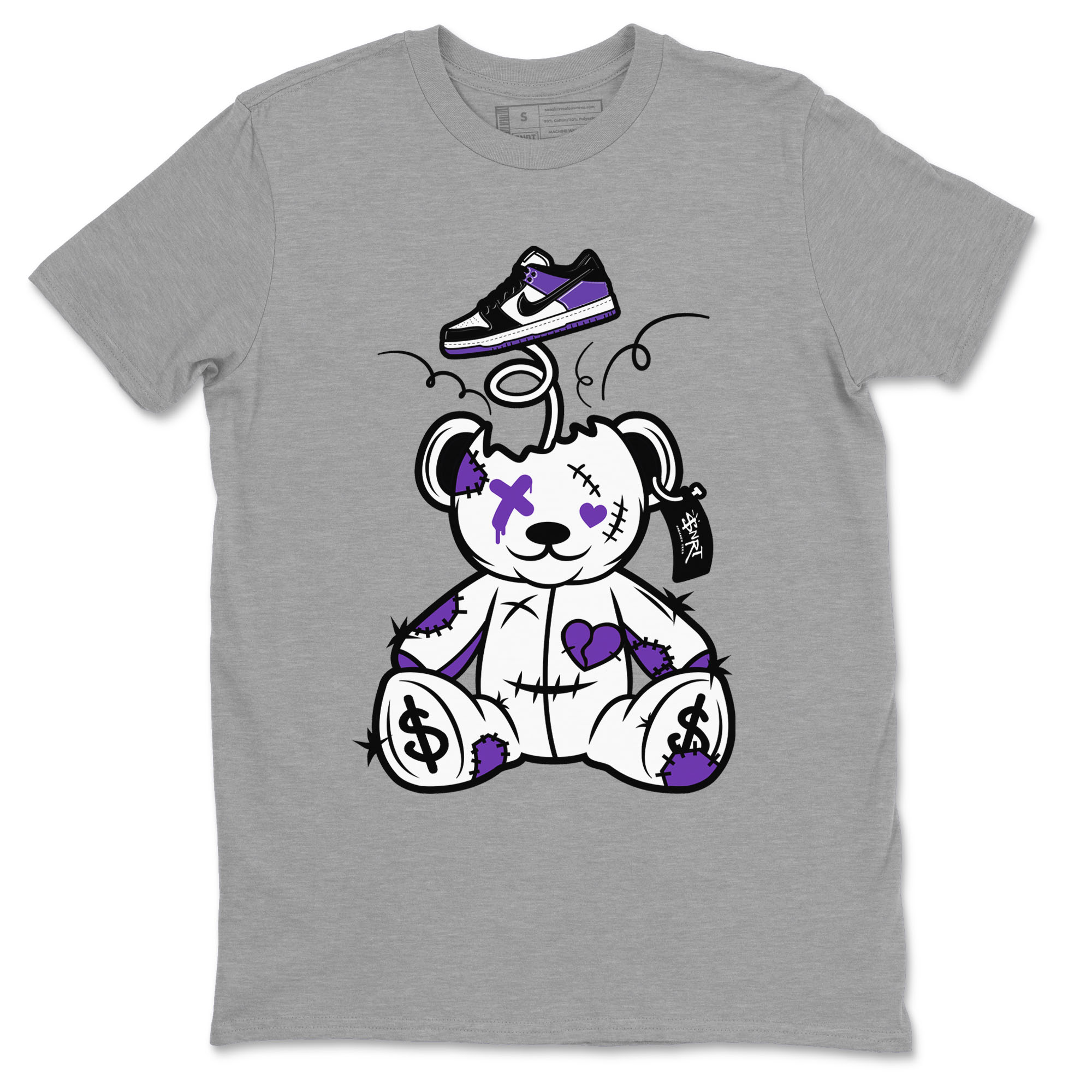 Surprise Teddy Bear sneaker match tees to Court Purple Dunks street fashion brand for shirts to match Jordans Drip Gear Zone Dunk Low Court Purple unisex t-shirt Heather Grey 2 unisex shirt