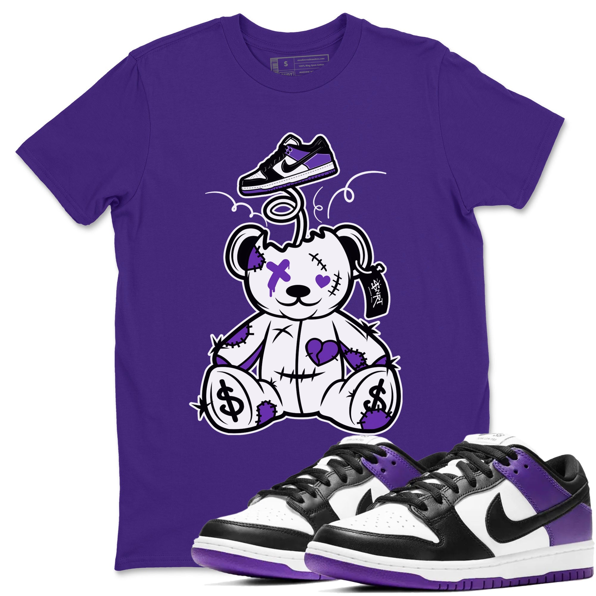 Surprise Teddy Bear sneaker match tees to Court Purple Dunks street fashion brand for shirts to match Jordans Drip Gear Zone Dunk Low Court Purple unisex t-shirt Purple 1 unisex shirt