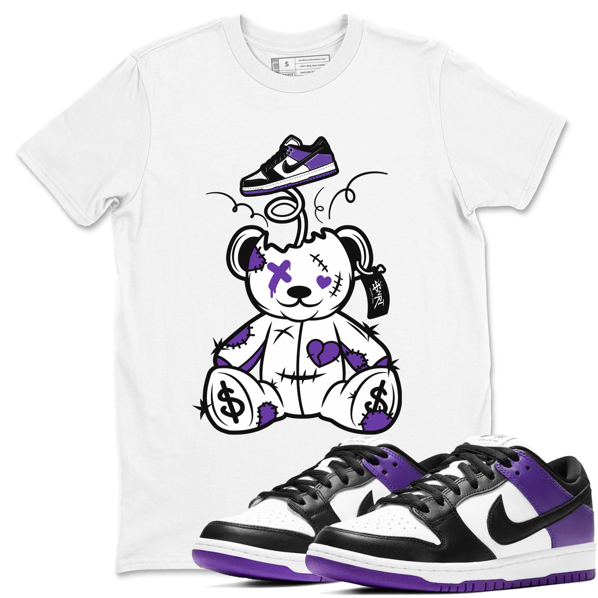 Surprise Teddy Bear sneaker match tees to Court Purple Dunks street fashion brand for shirts to match Jordans Drip Gear Zone Dunk Low Court Purple unisex t-shirt White 1 unisex shirt