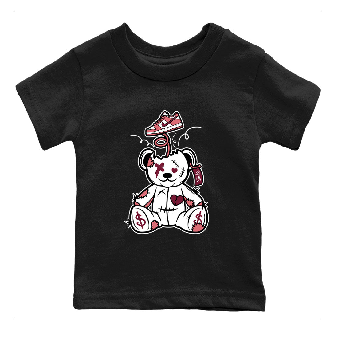 Dunk Valentine's Day shirt to match jordans Surprise Teddy Bear sneaker tees Dunks Valentine's Day Drip Gear Zone baby toddler Black 2 cotton Shirt