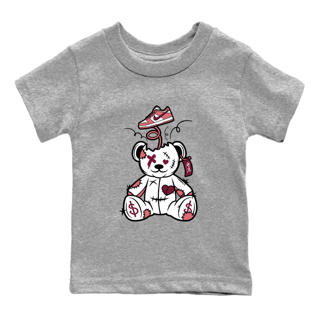 Dunk Valentine's Day shirt to match jordans Surprise Teddy Bear sneaker tees Dunks Valentine's Day Drip Gear Zone baby toddler Heather Grey 2 cotton Shirt