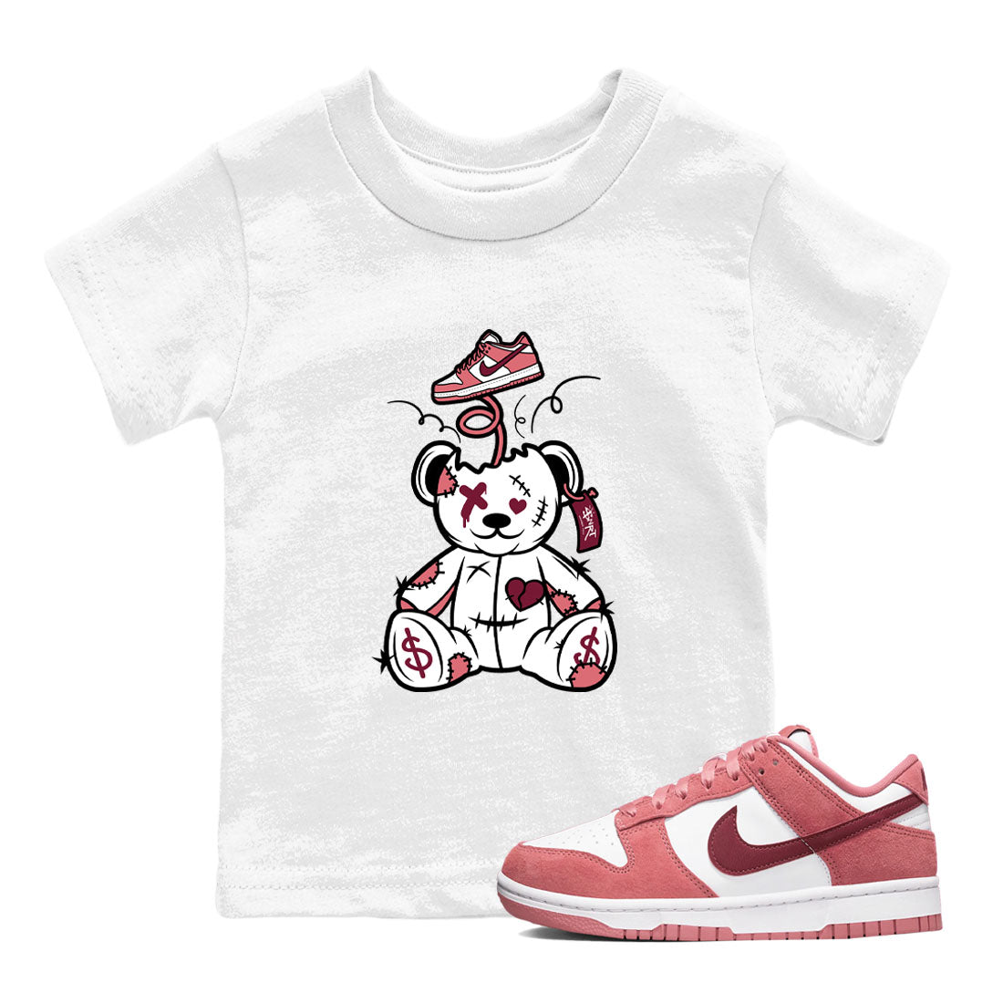 Dunk Valentine's Day shirt to match jordans Surprise Teddy Bear sneaker tees Dunks Valentine's Day Drip Gear Zone baby toddler White 1 cotton Shirt