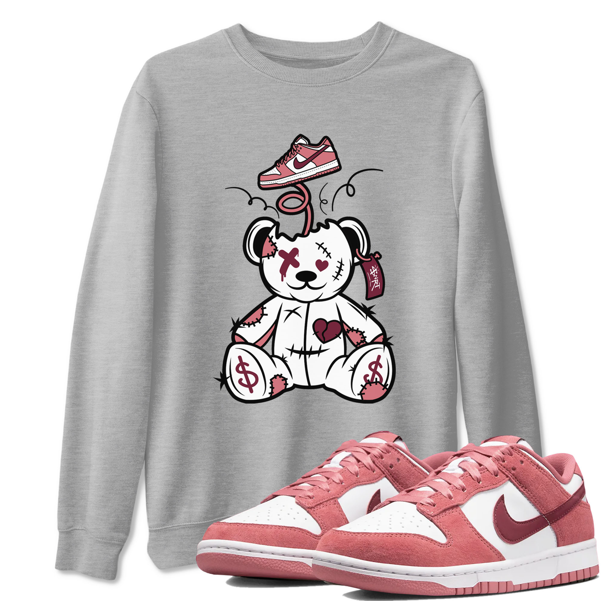 Dunk Valentine's Day shirt to match jordans Surprise Teddy Bear sneaker tees Dunks Valentine's Day Drip Gear Zone unisex cotton Heather Grey 1 crew neck shirt