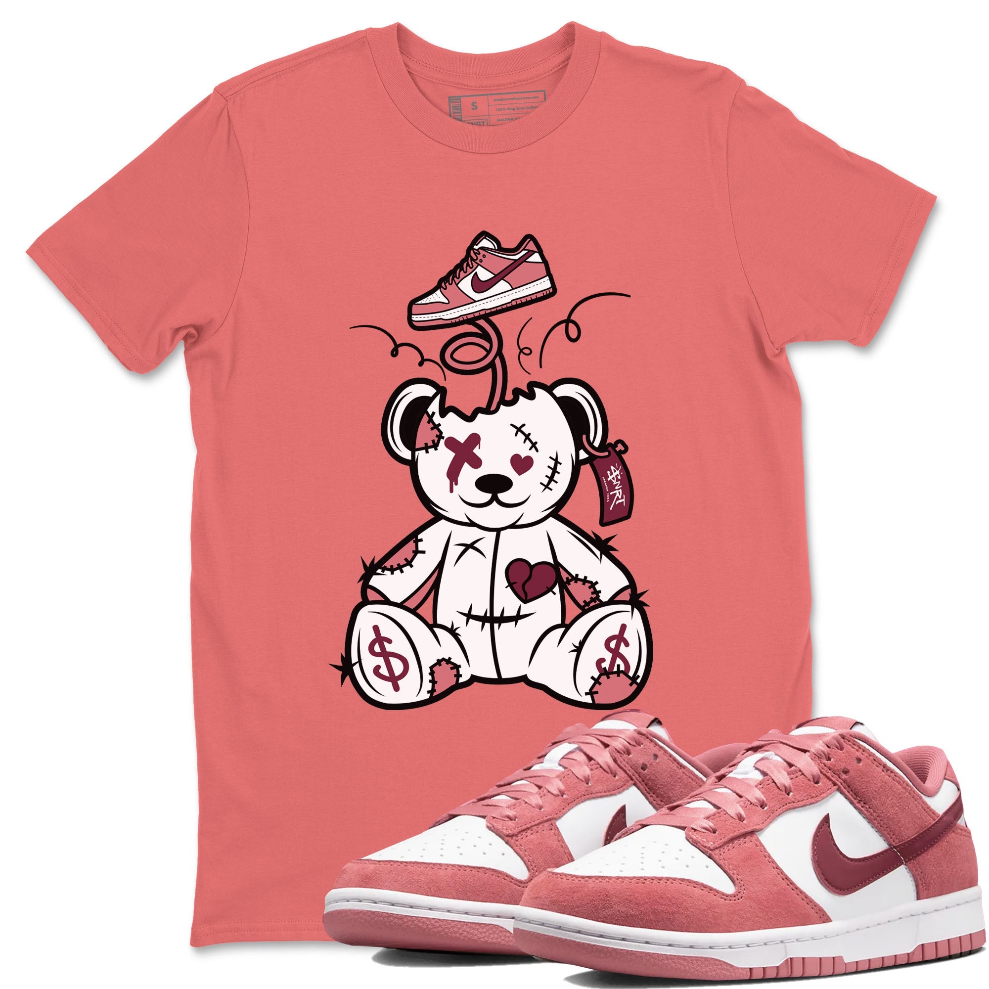 Dunk Valentine's Day shirt to match jordans Surprise Teddy Bear sneaker tees Dunks Valentine's Day Drip Gear Zone unisex cotton Coral 1 crew neck shirt