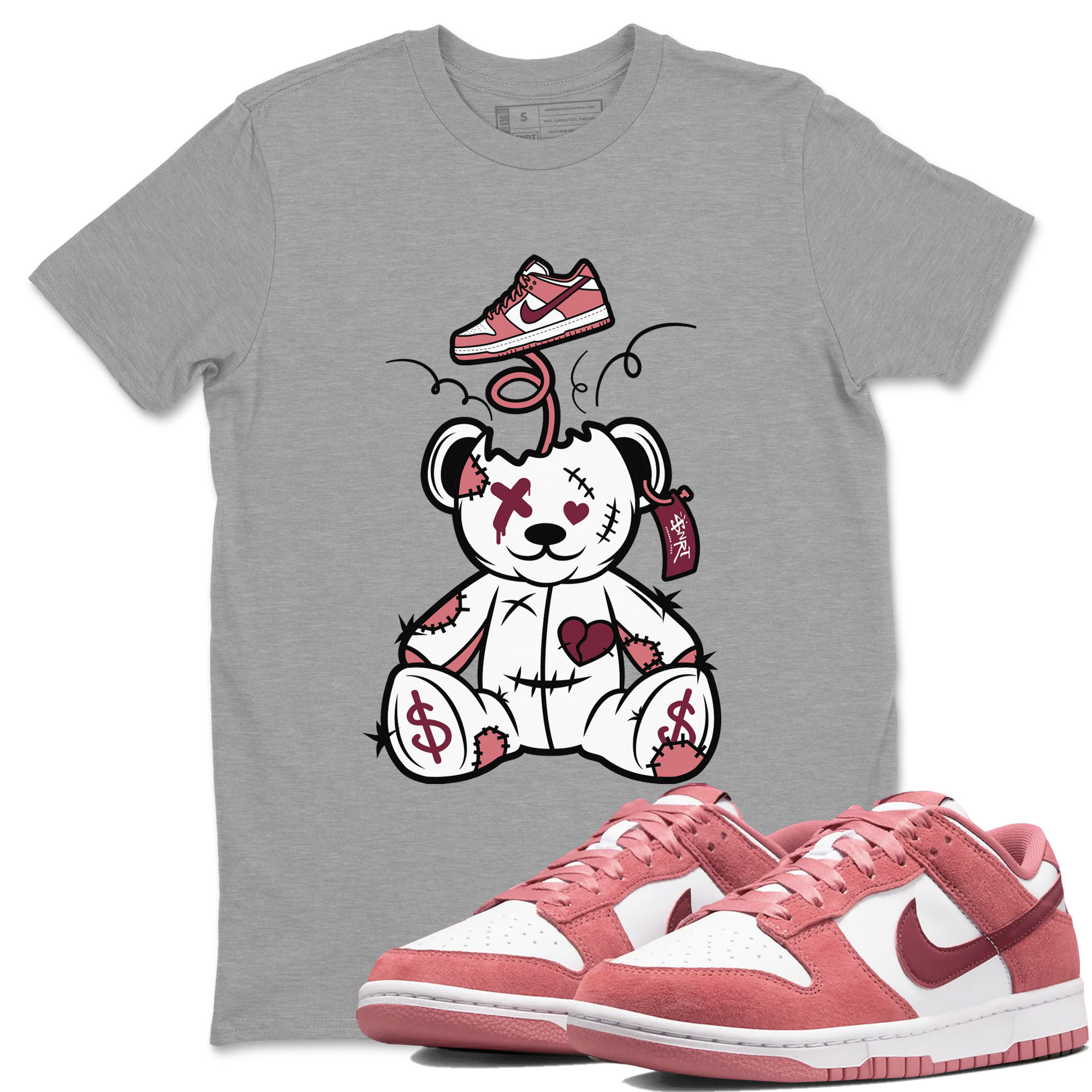 Dunk Valentine's Day shirt to match jordans Surprise Teddy Bear sneaker tees Dunks Valentine's Day Drip Gear Zone unisex cotton Heather Grey 1 crew neck shirt