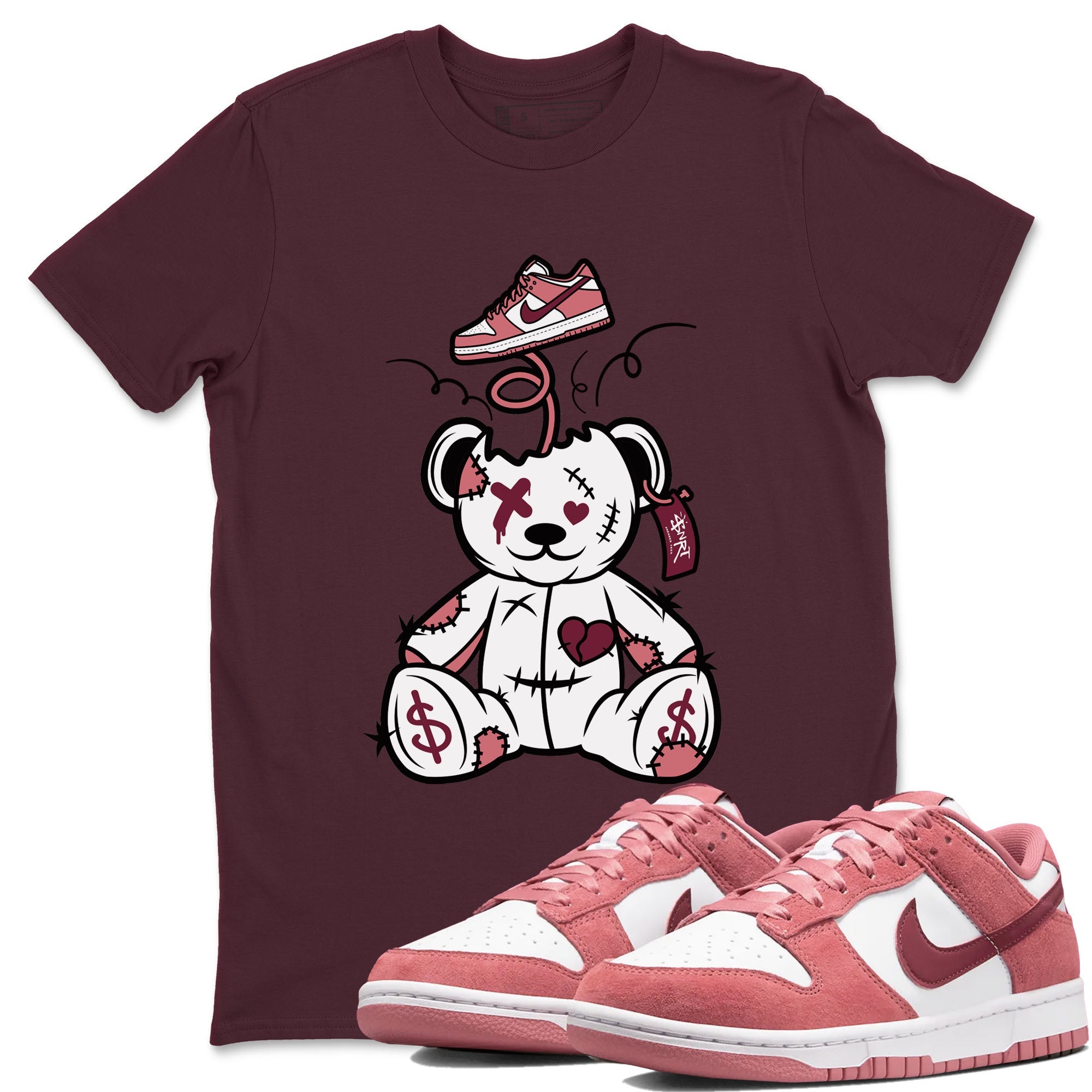 Dunk Valentine's Day shirt to match jordans Surprise Teddy Bear sneaker tees Dunks Valentine's Day Drip Gear Zone unisex cotton Maroon 1 crew neck shirt