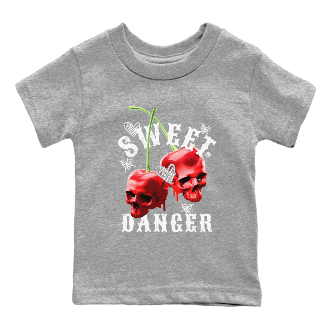 Air Jordan 11 Cherry Sneaker Match Tees Sweet Danger Streetwear Sneaker Shirt 11s Cherry Sneaker Release Tees AJ11 Varsity Red Kids Shirts Heather Grey 2