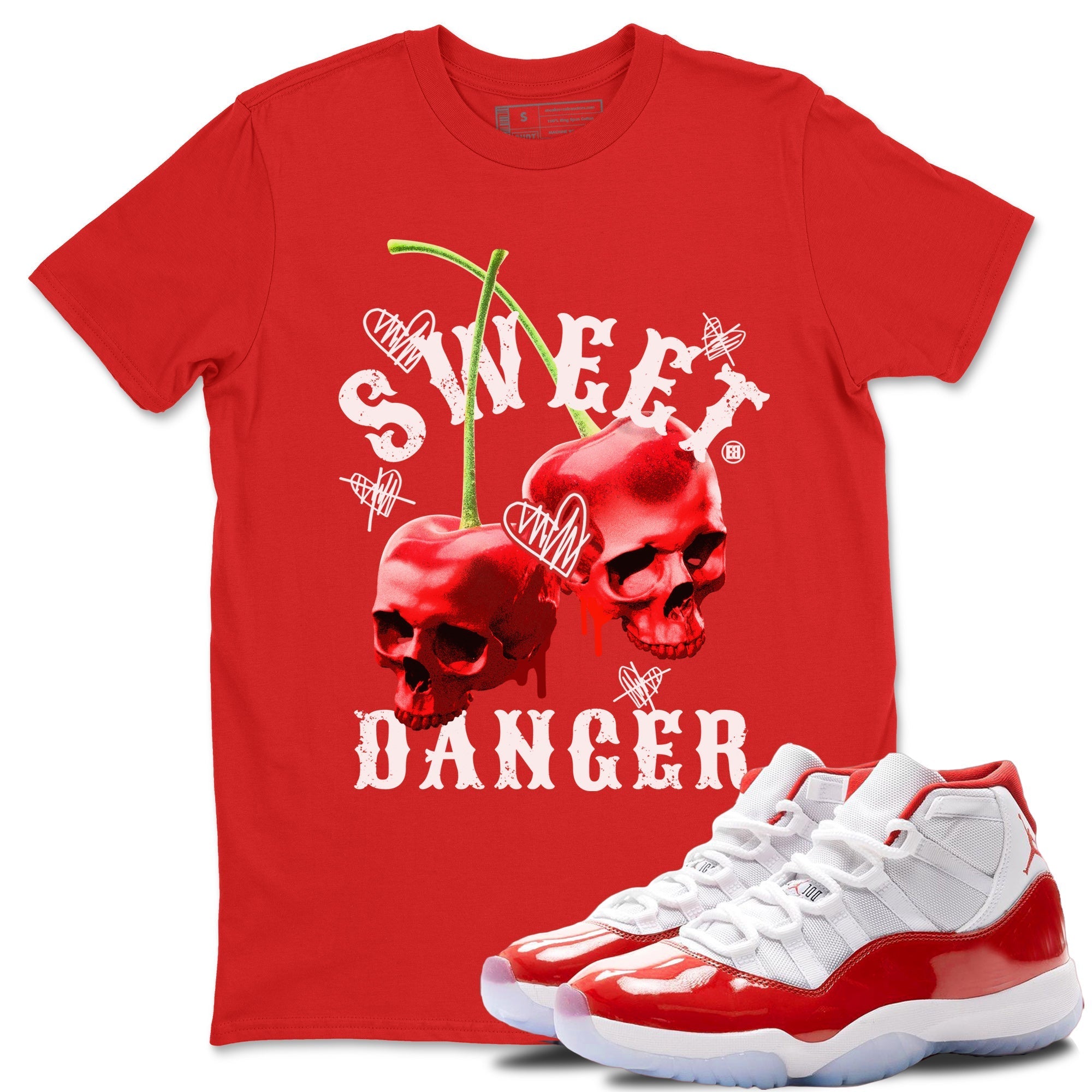 Air Jordan 11 Cherry Sneaker Match Tees Sweet Danger Streetwear Sneaker Shirt 11s Cherry Sneaker Release Tees AJ11 Varsity Red Unisex Shirts Red 1