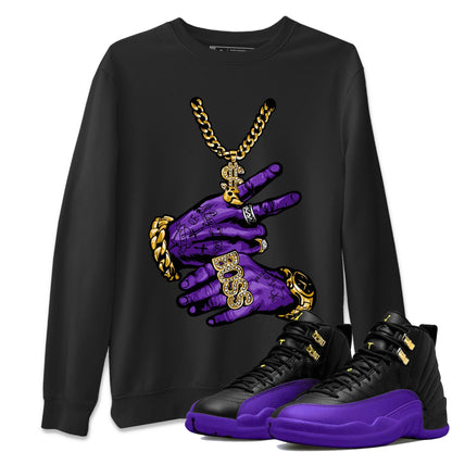 Air Jordan 12 Field Purple Sneaker Match Tees Tattoo Hands Sneaker Tees AJ12 Field Purple Sneaker Release Tees Unisex Shirts Black 1