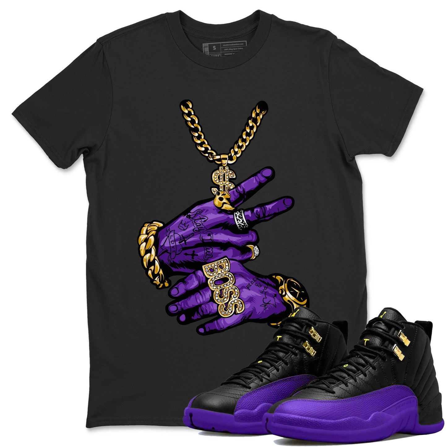 Air Jordan 12 Field Purple Sneaker Match Tees Tattoo Hands Sneaker Tees AJ12 Field Purple Sneaker Release Tees Unisex Shirts Black 1