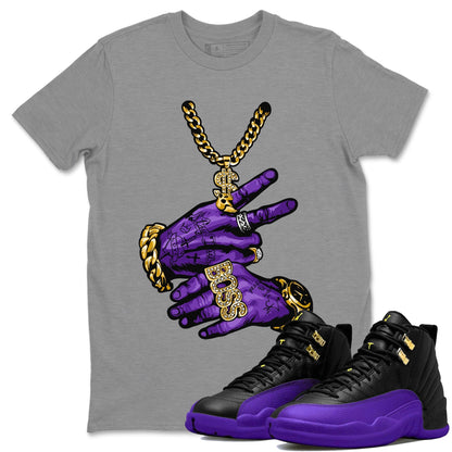 Air Jordan 12 Field Purple Sneaker Match Tees Tattoo Hands Sneaker Tees AJ12 Field Purple Sneaker Release Tees Unisex Shirts Heather Grey 1