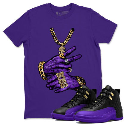 Air Jordan 12 Field Purple Sneaker Match Tees Tattoo Hands Sneaker Tees AJ12 Field Purple Sneaker Release Tees Unisex Shirts Purple 1